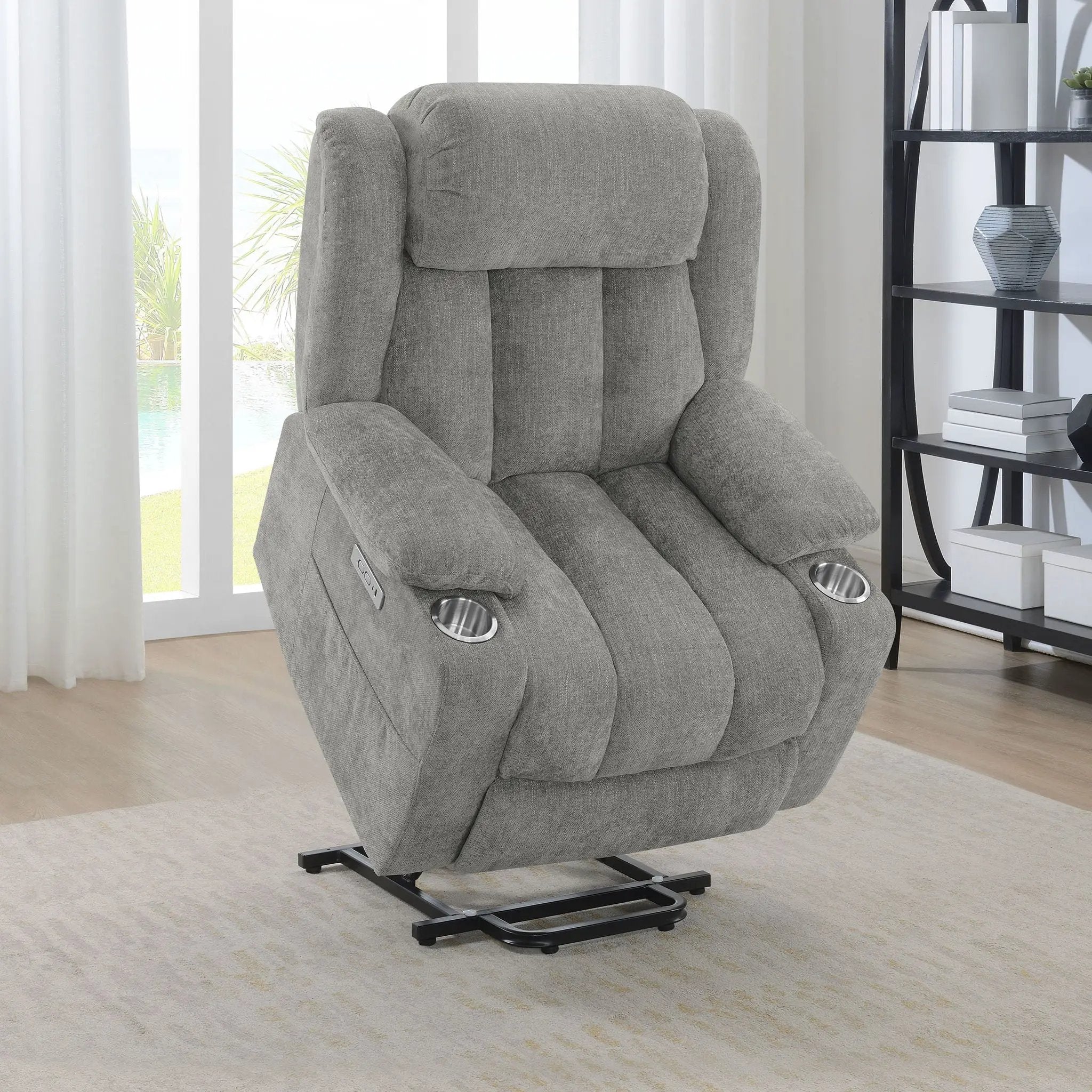 Houston Upholstered Power Lift Recliner Grey by Unique Piece Furniture