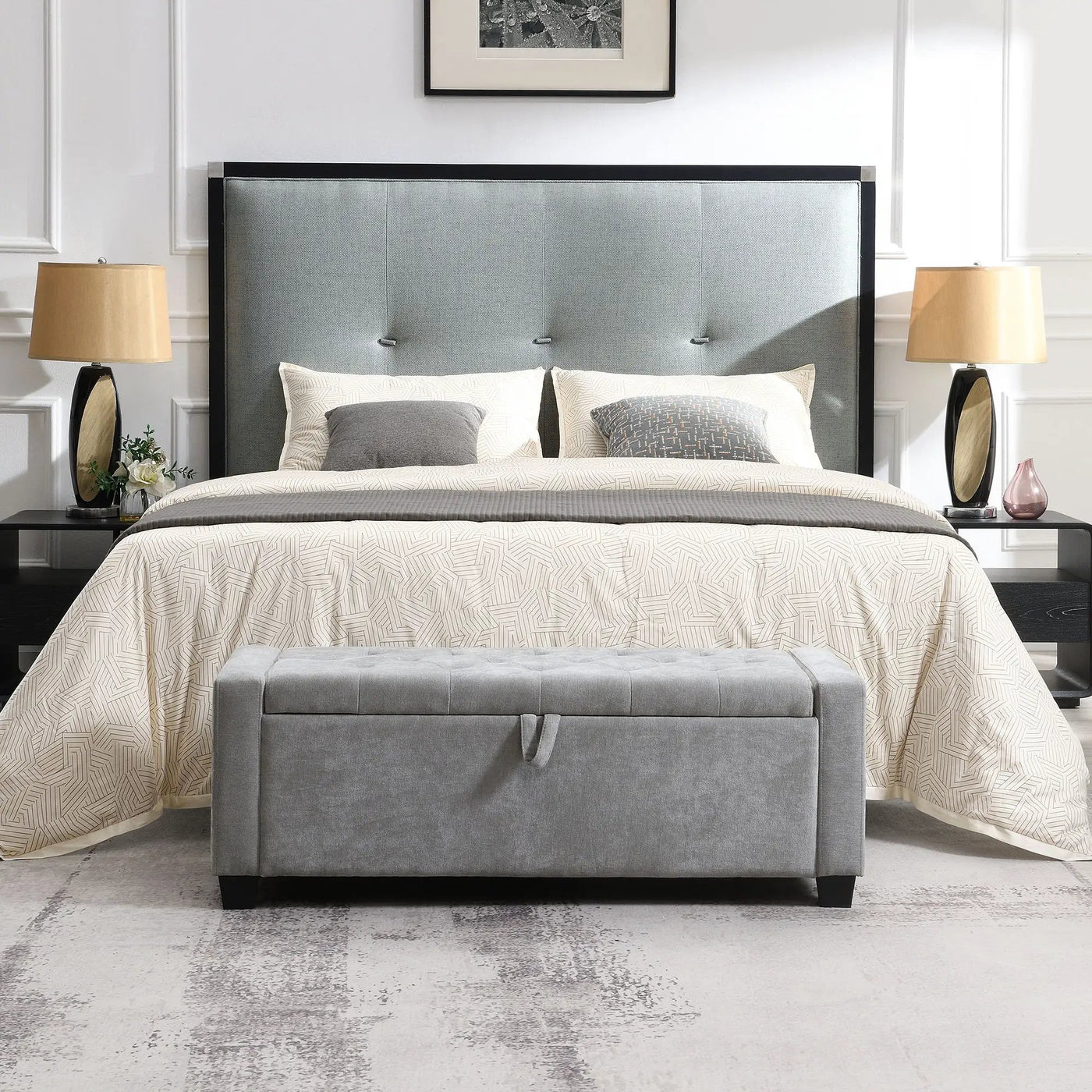 Upholstered Storage Ottoman Bench With Button Tufting And Safety Hinge by HouseOfZazla