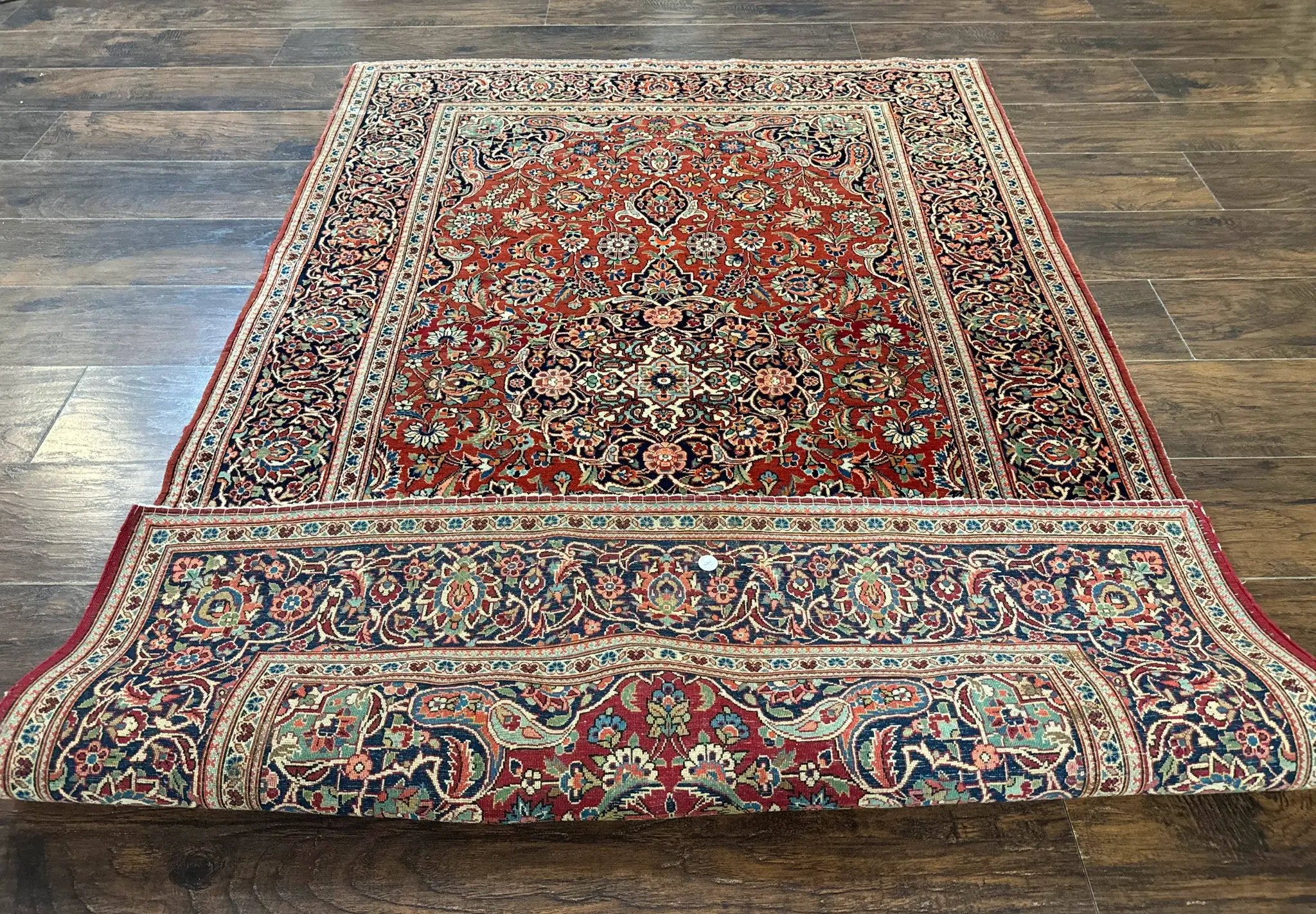 Persian Kashan Rug 4x7, Red and Navy Blue, Floral Antique Carpet by Jewel Rugs