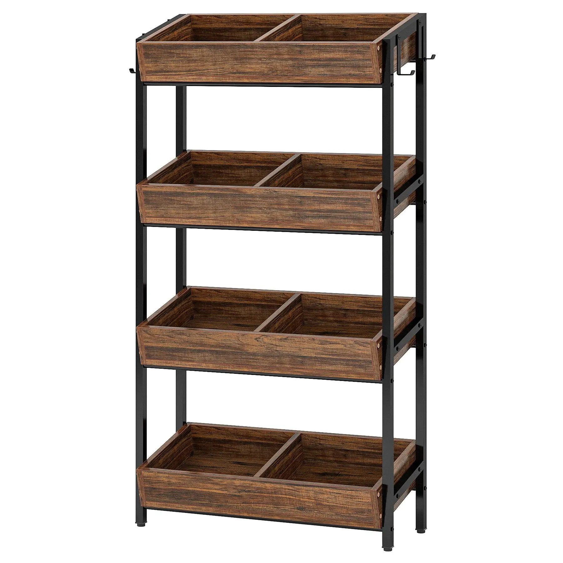 4 Tier Retail Display Rack With Hooks, Tall Metal Snack Stand With Shelves - Brown / Black by HouseOfZazla