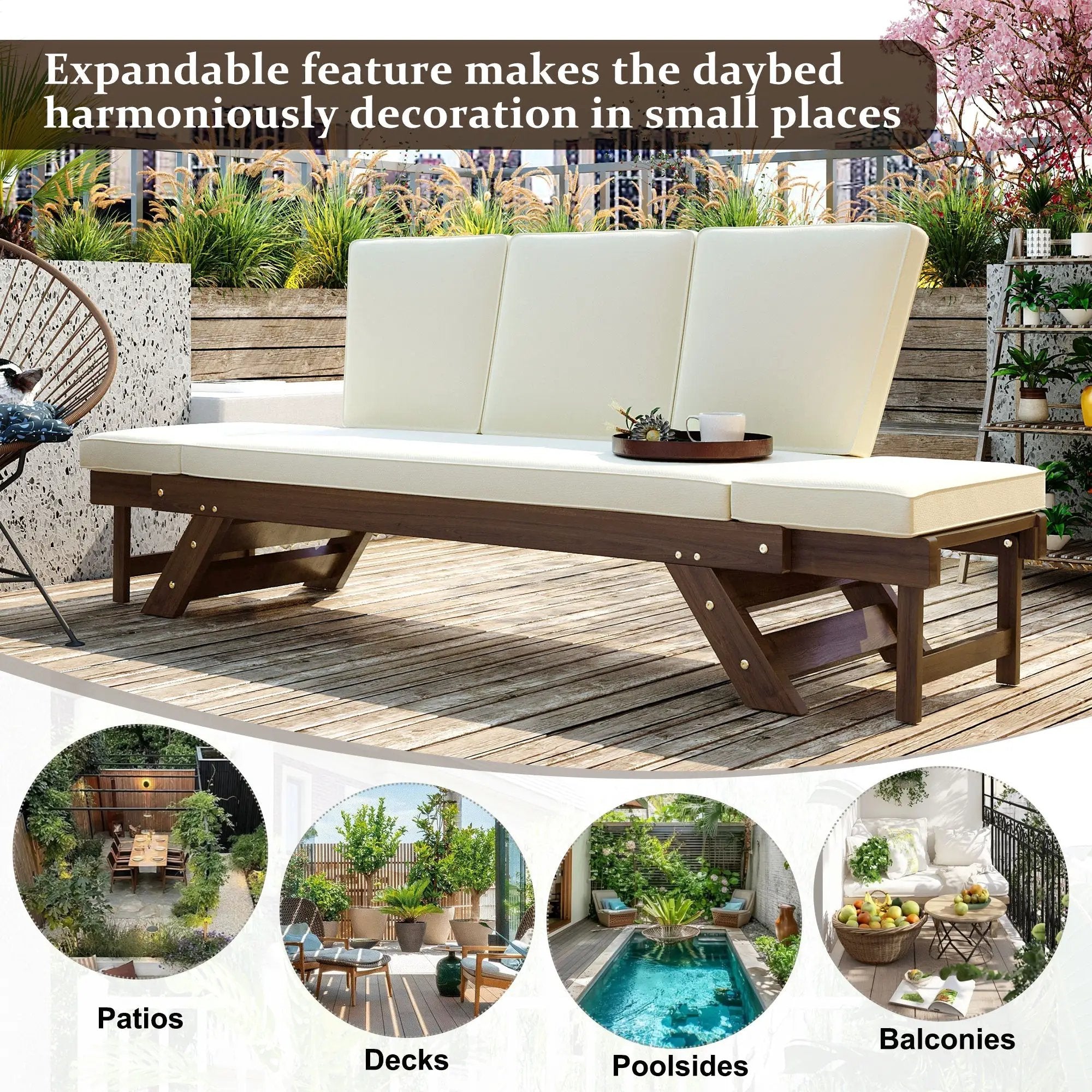 TOPMAX Outdoor Adjustable Patio Wooden Daybed Sofa Chaise Lounge by HouseOfZazla