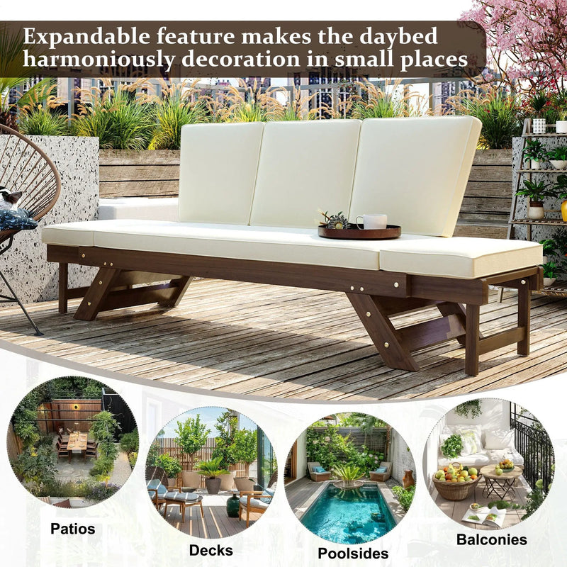 TOPMAX Outdoor Adjustable Patio Wooden Daybed Sofa Chaise Lounge by HouseOfZazla