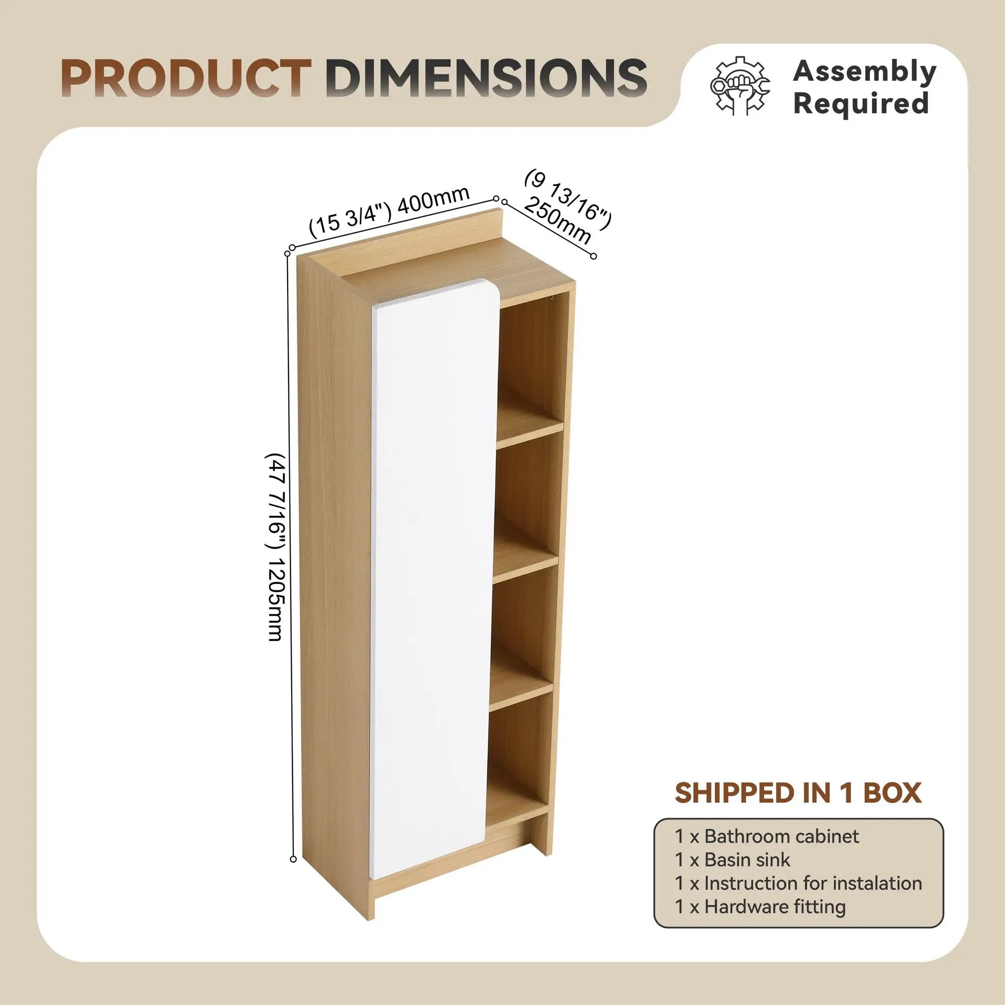 Tall Freestanding Bathroom Side Cabinet With Single Door & 4 Tier Open Shelves - Black / Light Oak / White by HouseOfZazla
