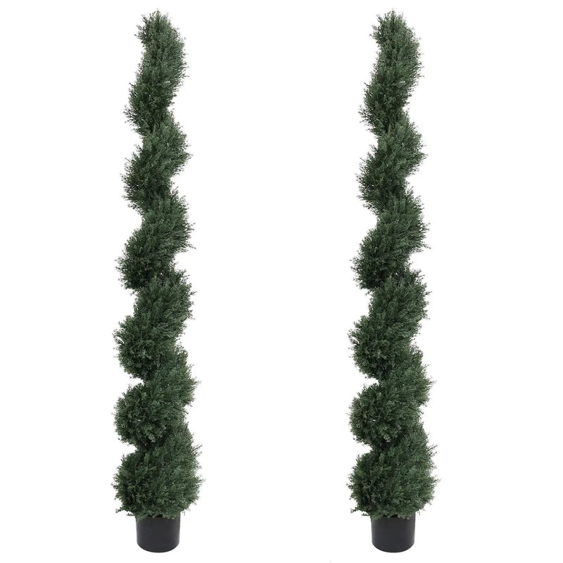 6ft Spiral-Shaped Potted Cedar Tree - 2pcs Artificial Evergreen Set by HouseOfZazla