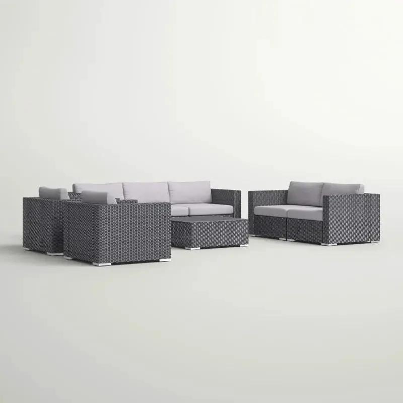 7 Person Outdoor Seating Group With Cushions - Gray / Silver by HouseOfZazla