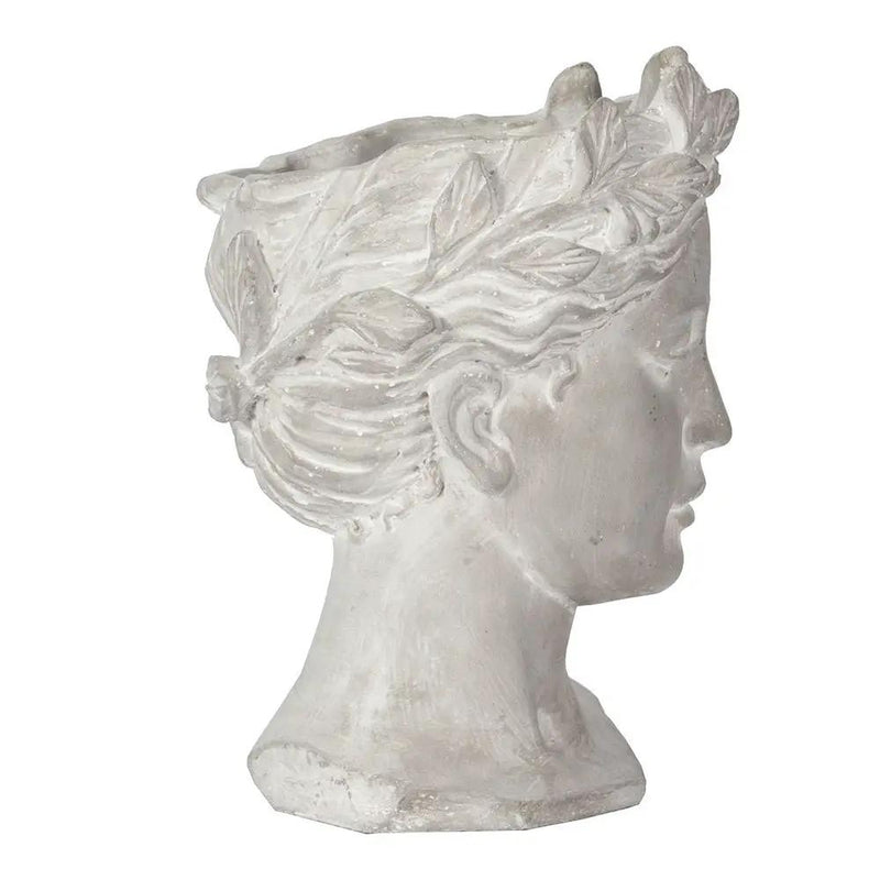 Greek Style Cement Head Planter Indoor Outdoor Home Garden Decor - Gray by HouseOfZazla