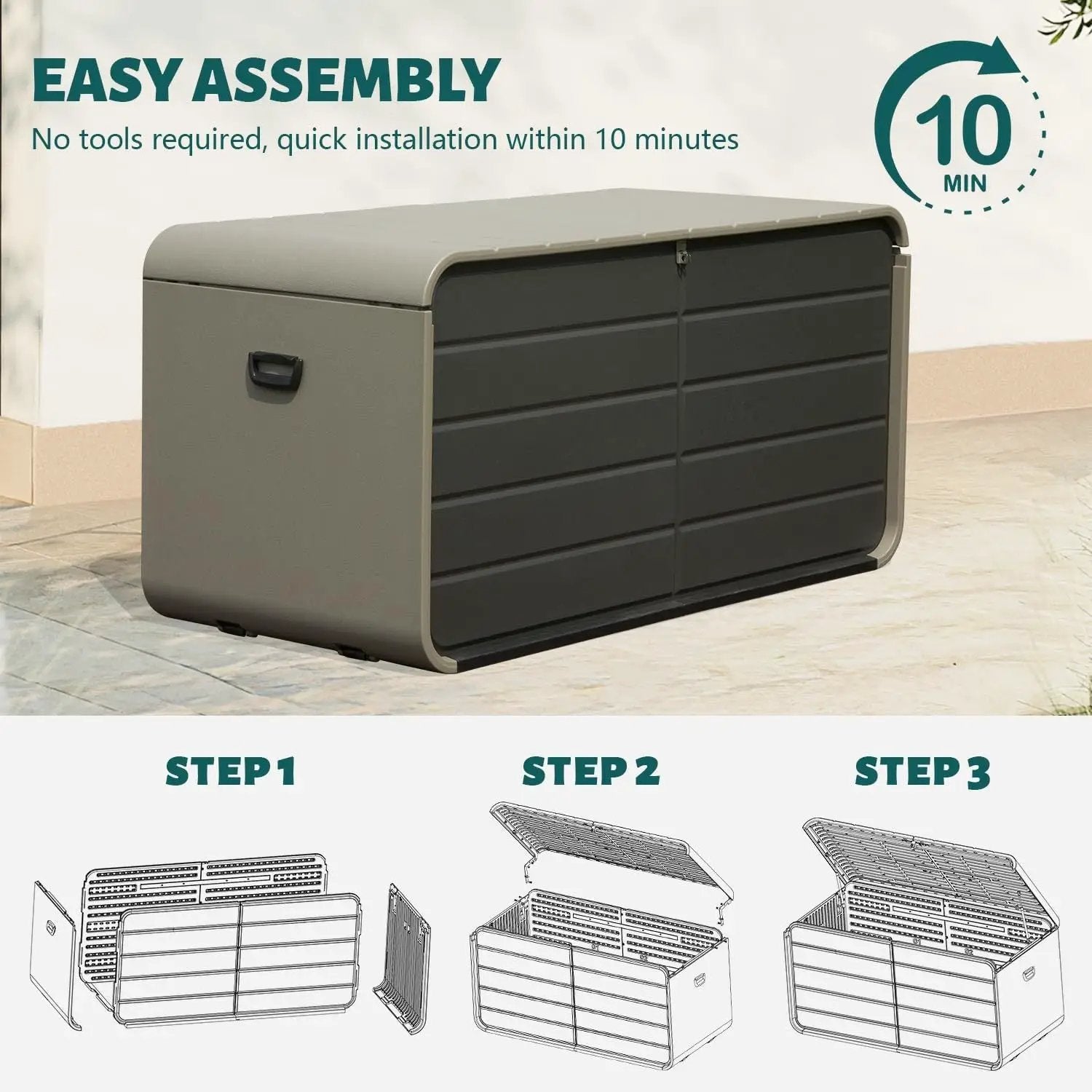 200 Gallon Plastic Deck Box with Lock and Waterproof Lid by HouseOfZazla