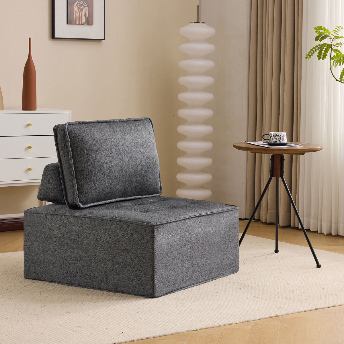 Modular Splicing Armless Chair with Solid Wood Frame - Gray or Dark Gray, photo 4 of 7