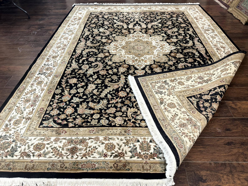 Sino Persian Rug 9x12, Floral Medallion, Black and Ivory, Elegant by Jewel Rugs