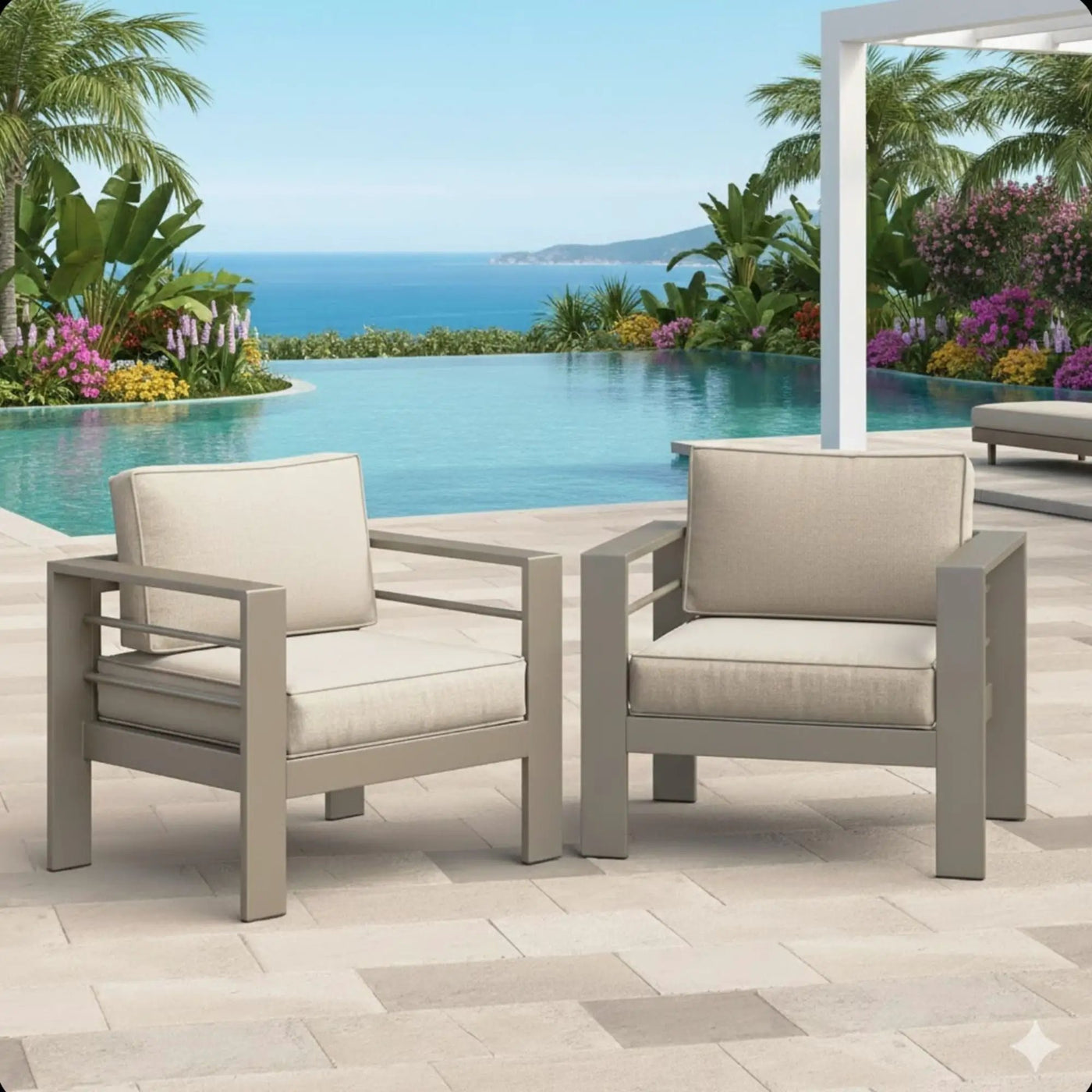 Modern All-Weather Patio Armchairs With Thick Cushions (Set of 2) by HouseOfZazla