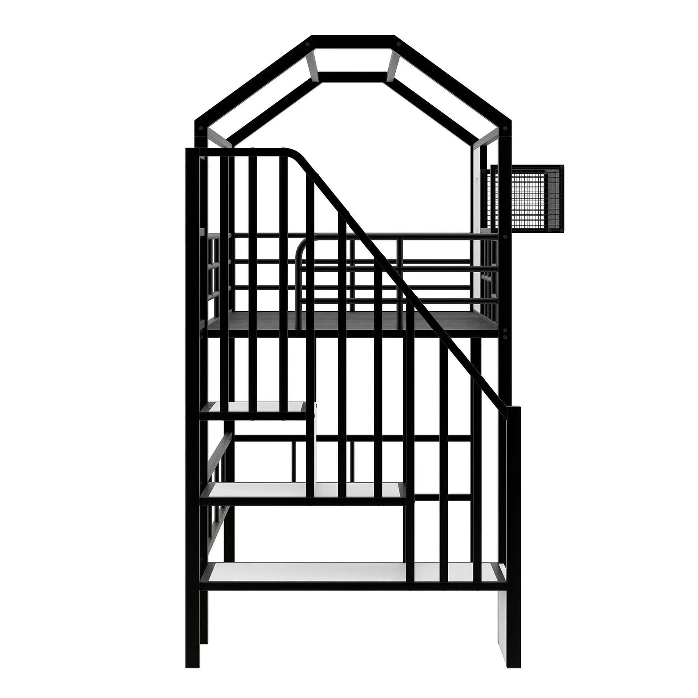 Metal Loft Bed With Roof Design And Storage Box With Guardrails And Integrated Ladder by HouseOfZazla