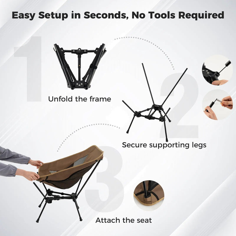 Portable Camping Chair with Compact Carrying Bag-Coffee by DirectDeals