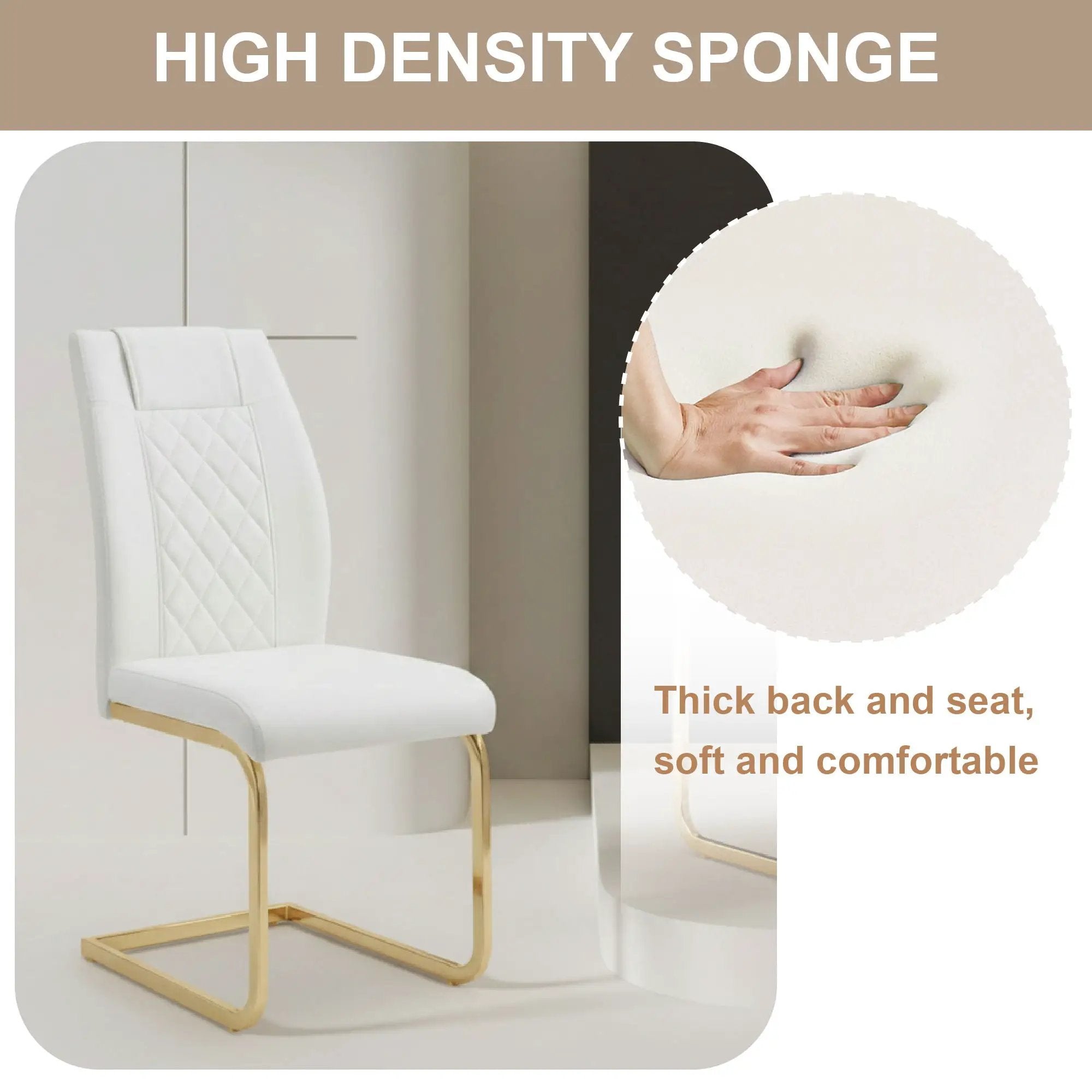 High Back Dining Chairs For Dining & Kitchen Room (Set of 4) - Golden / White by HouseOfZazla