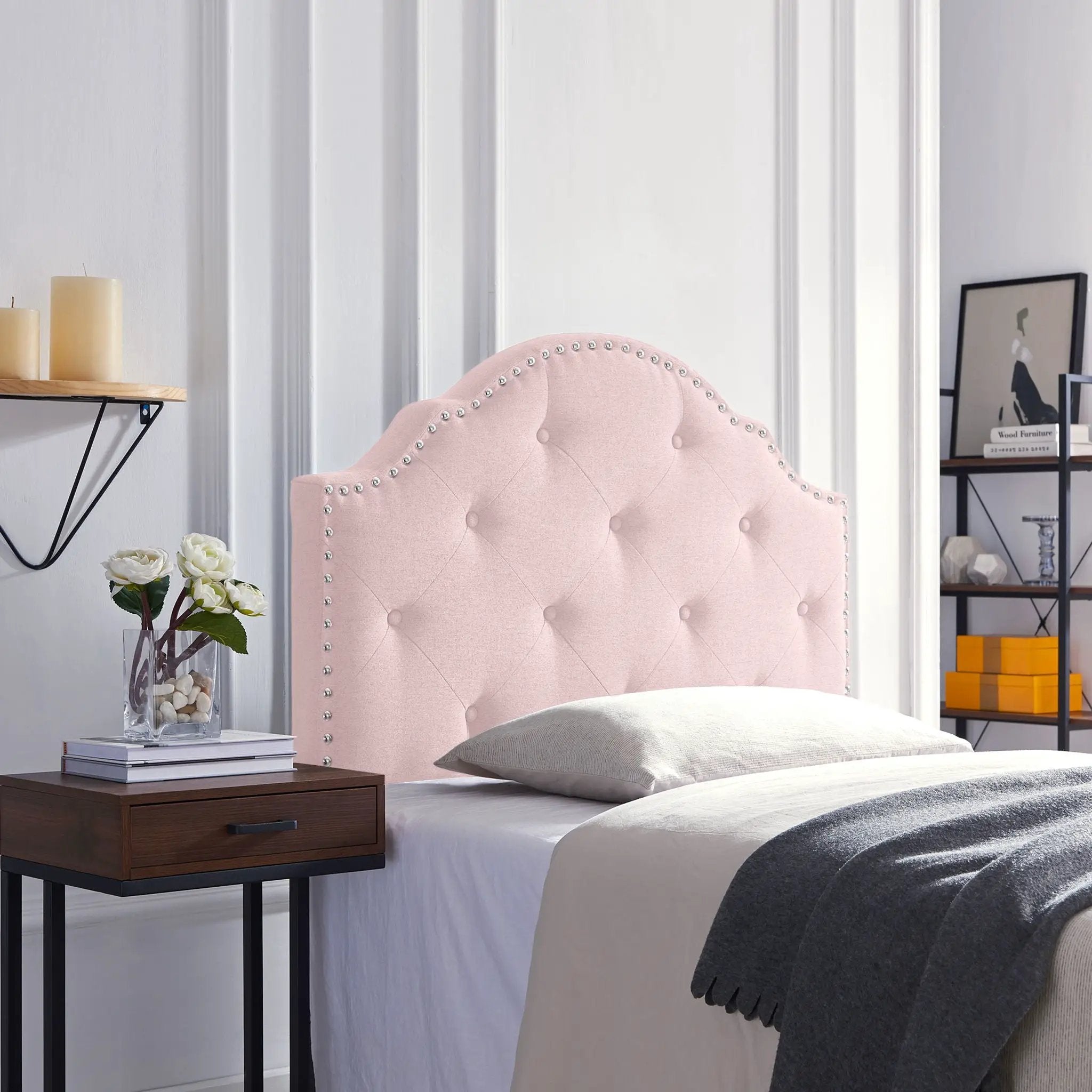 Flanner Contemporary Fabric Upholstered Twin Headboard - Blush by HouseOfZazla