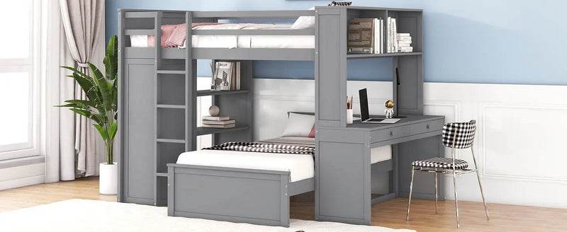 Loft Bed With A Twin Size Standalone Bed, Shelves, Desk, And Wardrobe by HouseOfZazla
