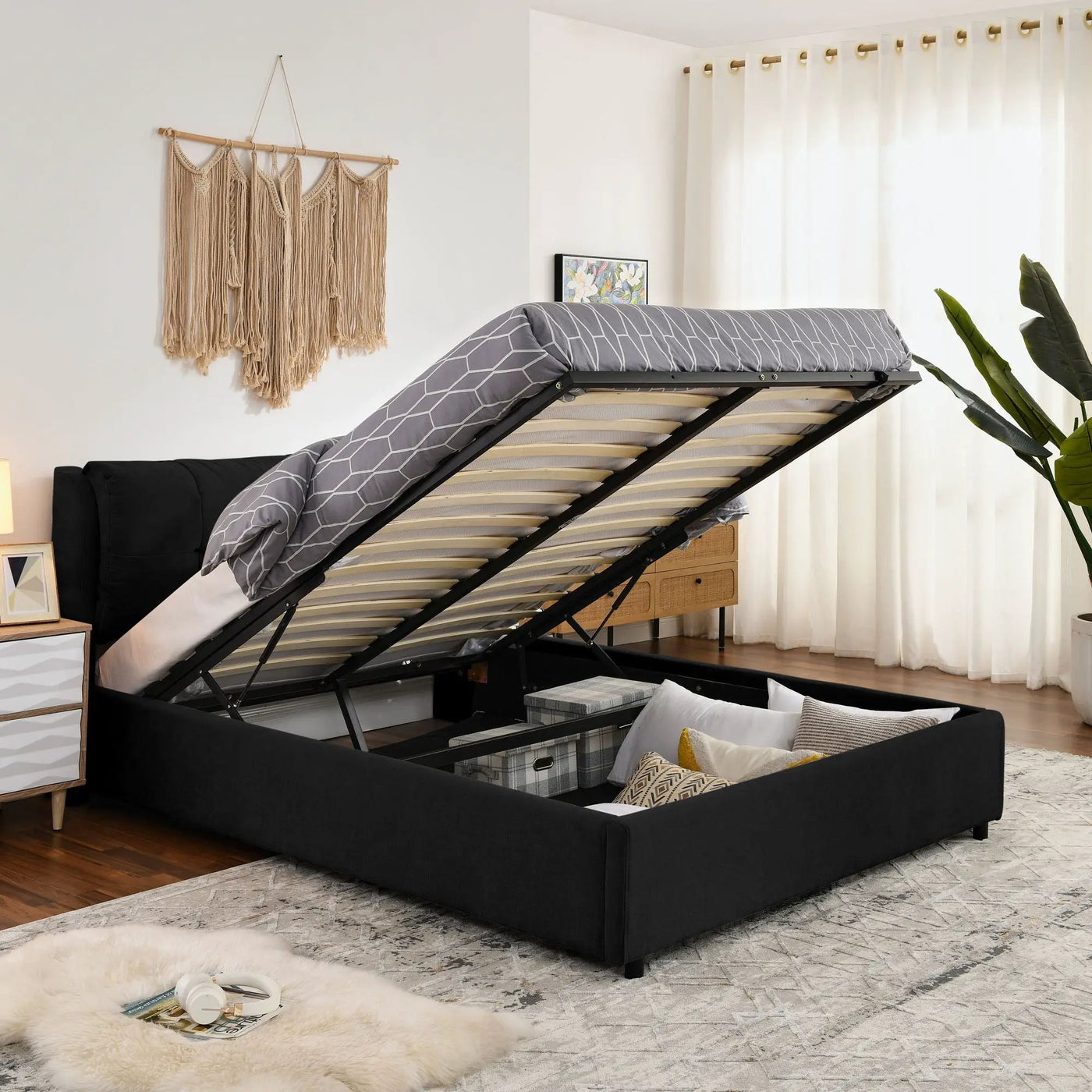 Storage Upholstered Hydraulic Platform Bed With Integrated Headboard by HouseOfZazla