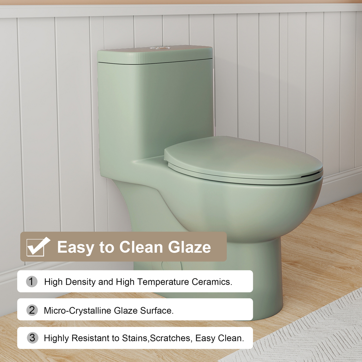 0.8/1.28 GPF Siphonic Dual‑Flush One‑Piece Toilet, 17" ADA Comfort Height, Elongated Rimmed Bowl, Top‑Button, 12" Rough‑In, Soft‑Closing Seat & Lid, 1000g MaP Score, photo 6 of 10