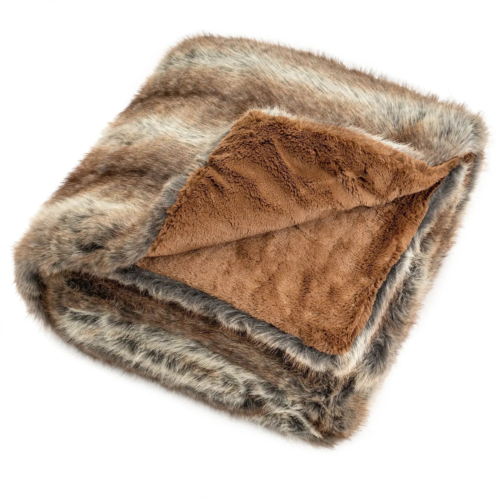 780GSM Soft Plush Fuzzy Luxury Faux Fox Fur Blanket for Sofa-Brown by DirectDeals