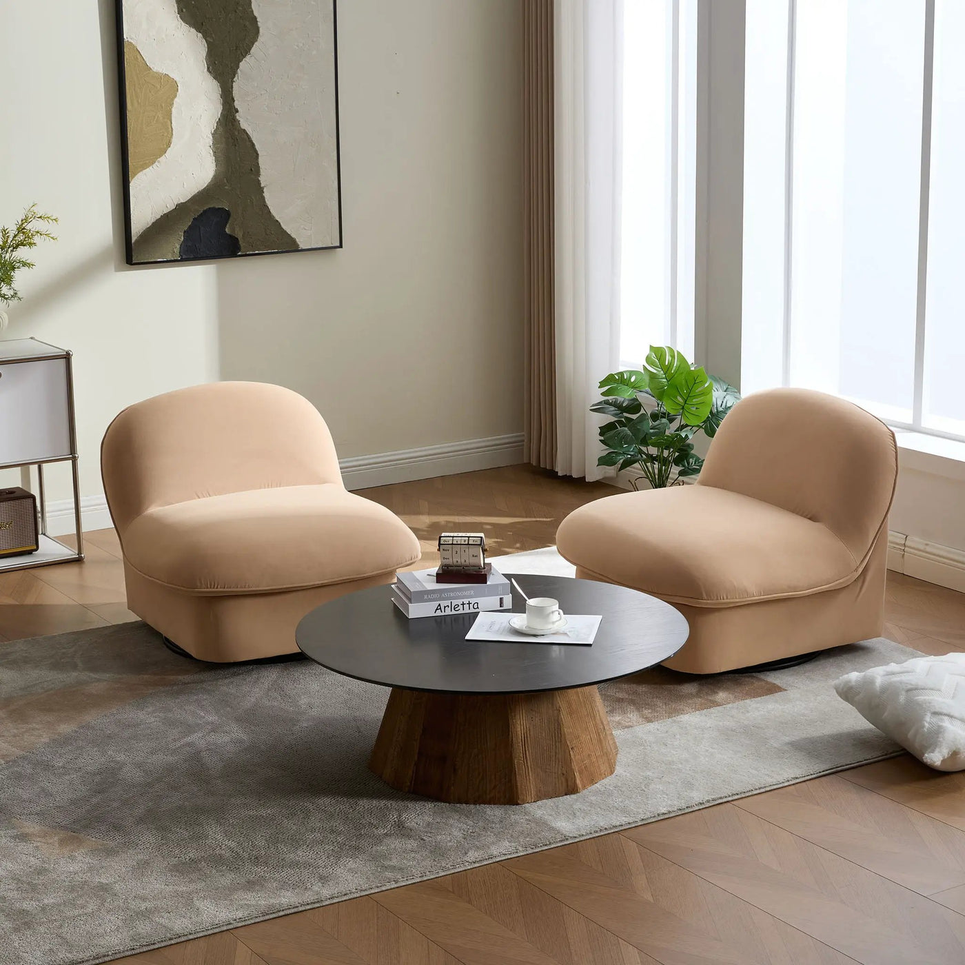 Pumpkin Shaped Swivel Accent Chair, 360 Degree Rotation For Living Room by Unique Piece Furniture