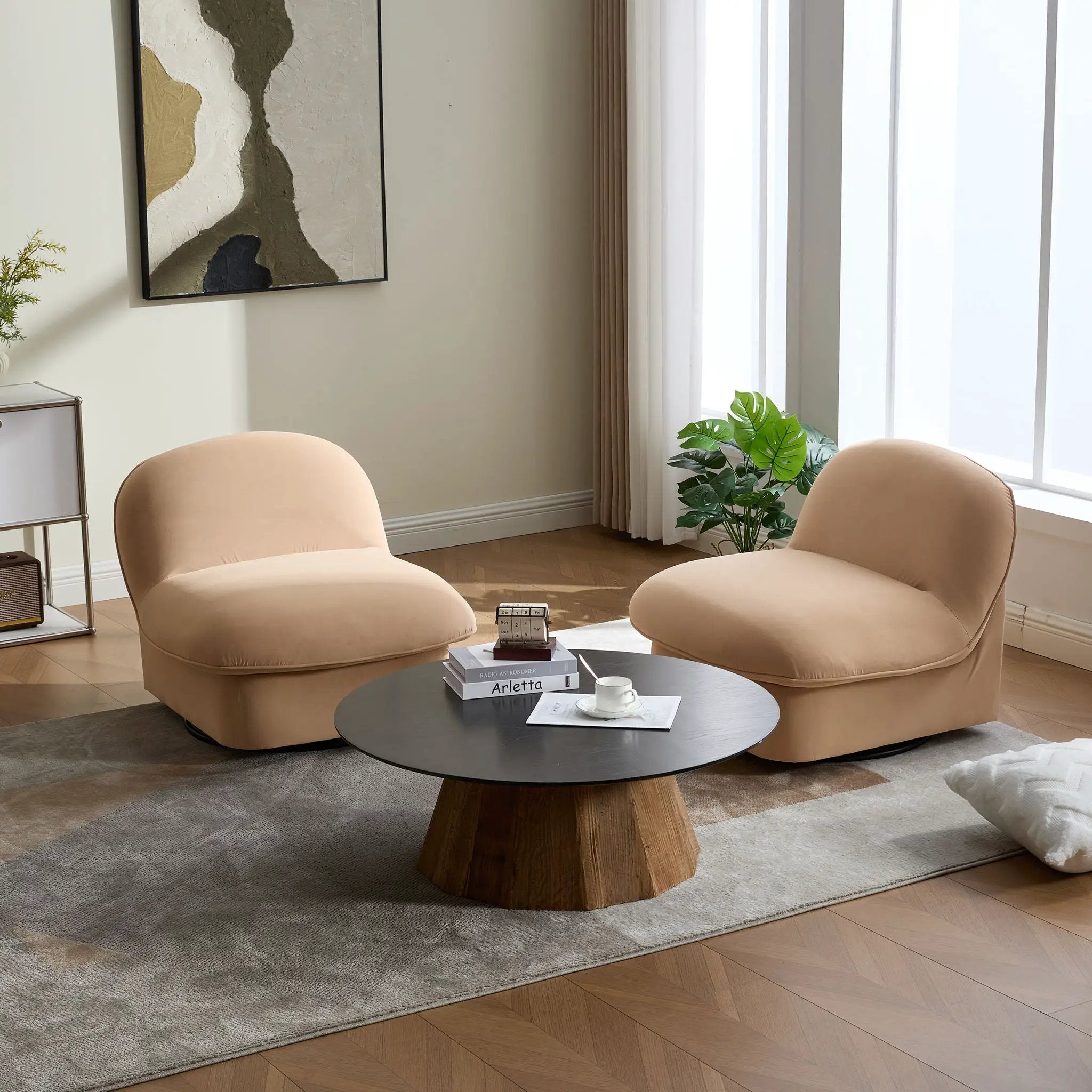 Pumpkin Shaped Swivel Accent Chair, 360 Degree Rotation for Living Room by HouseOfZazla