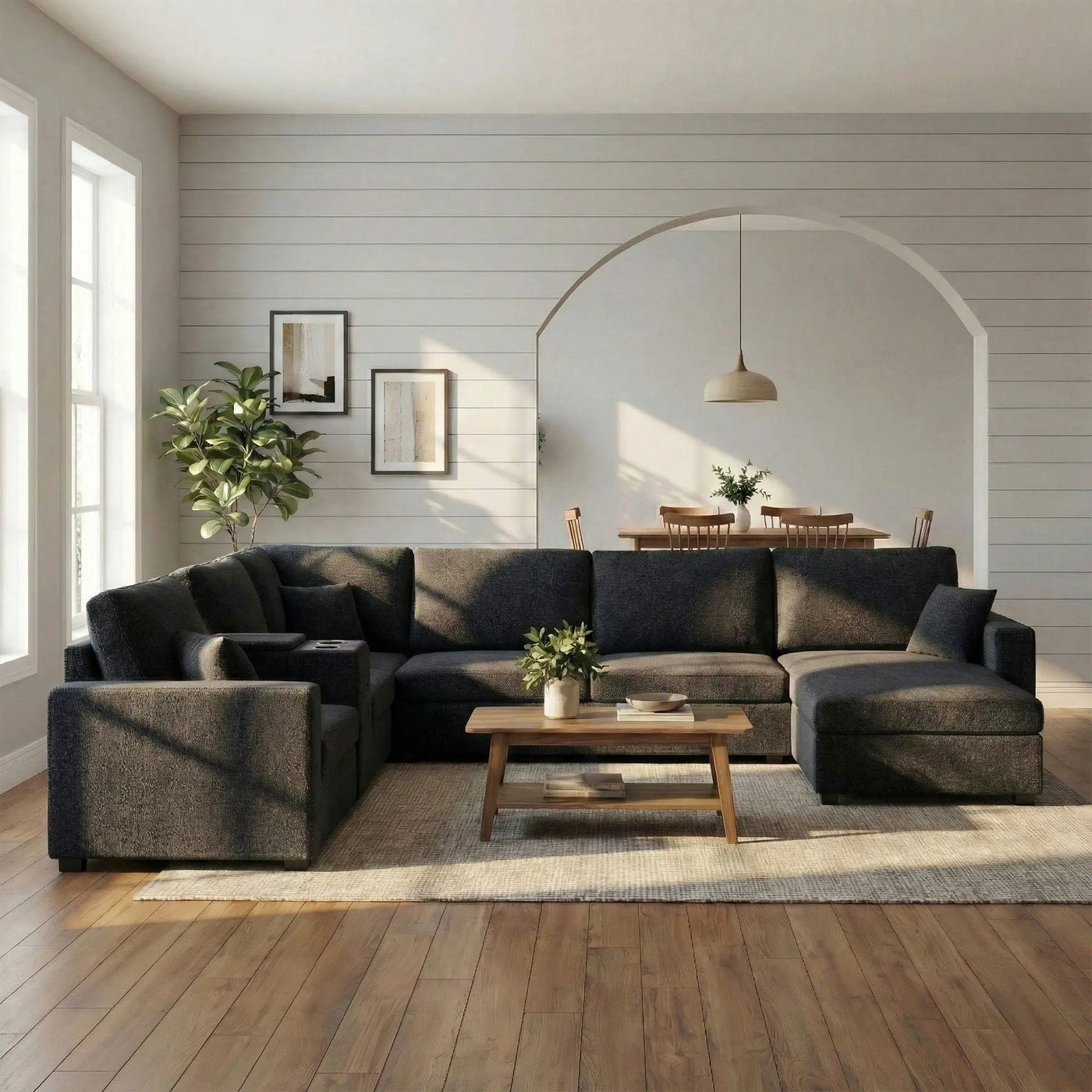 Modular 5 Seat U-Shape Sectional Sofa With Chaise Lounge, Built In Cup Holders And Storage Drawer by HouseOfZazla