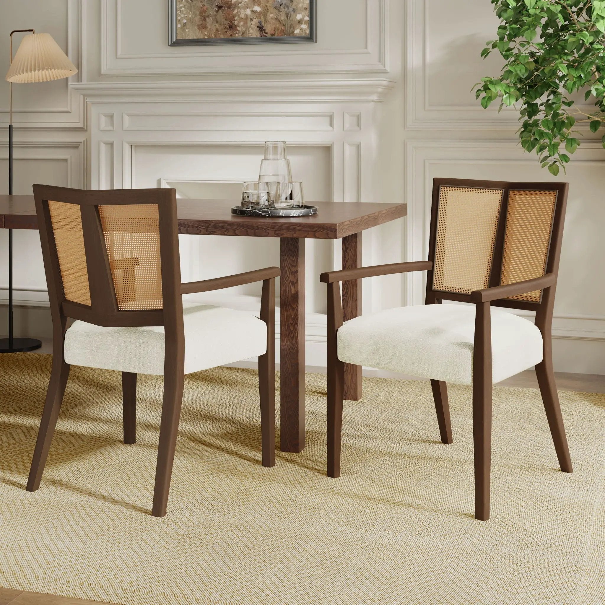 Mid Century Modern Arm Dining Chairs With Rattan Backrest by HouseOfZazla