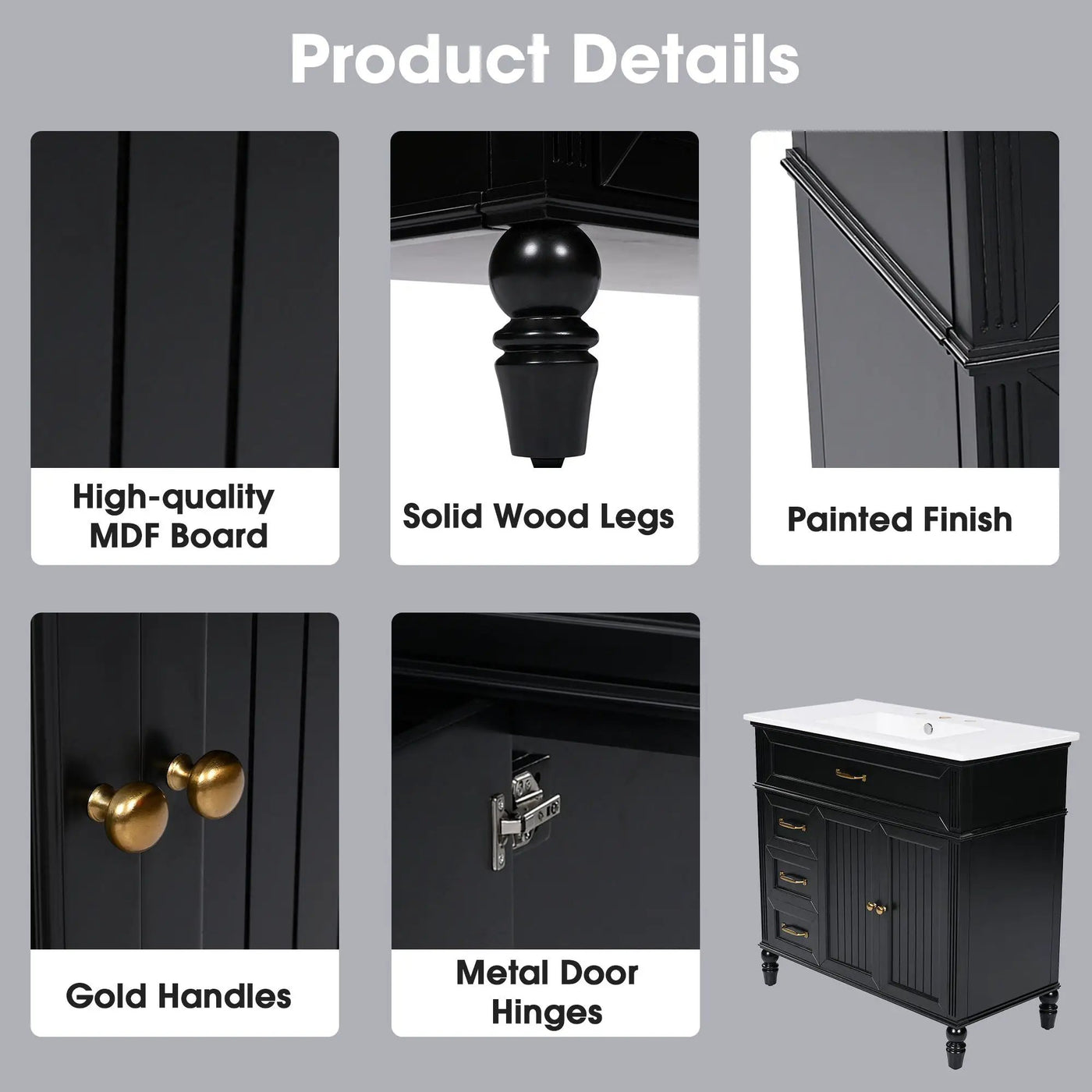 Bathroom Vanity With Sink, Freestanding Cabinet & Drawers by HouseOfZazla