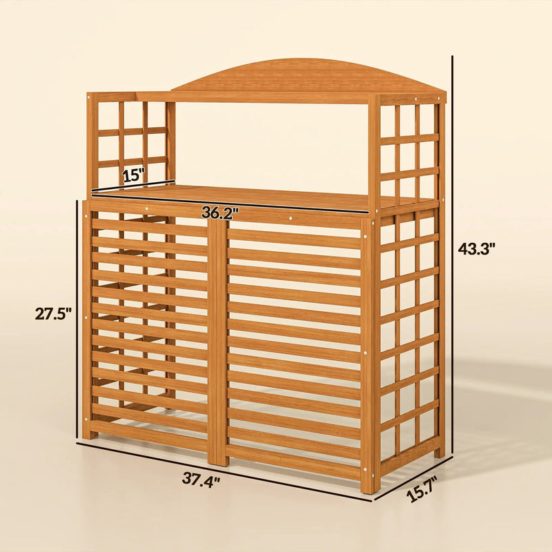 Outsunny Wood Air Conditioner Fence, Outdoor Privacy Screen Potting Table with Shelves by HouseOfZazla