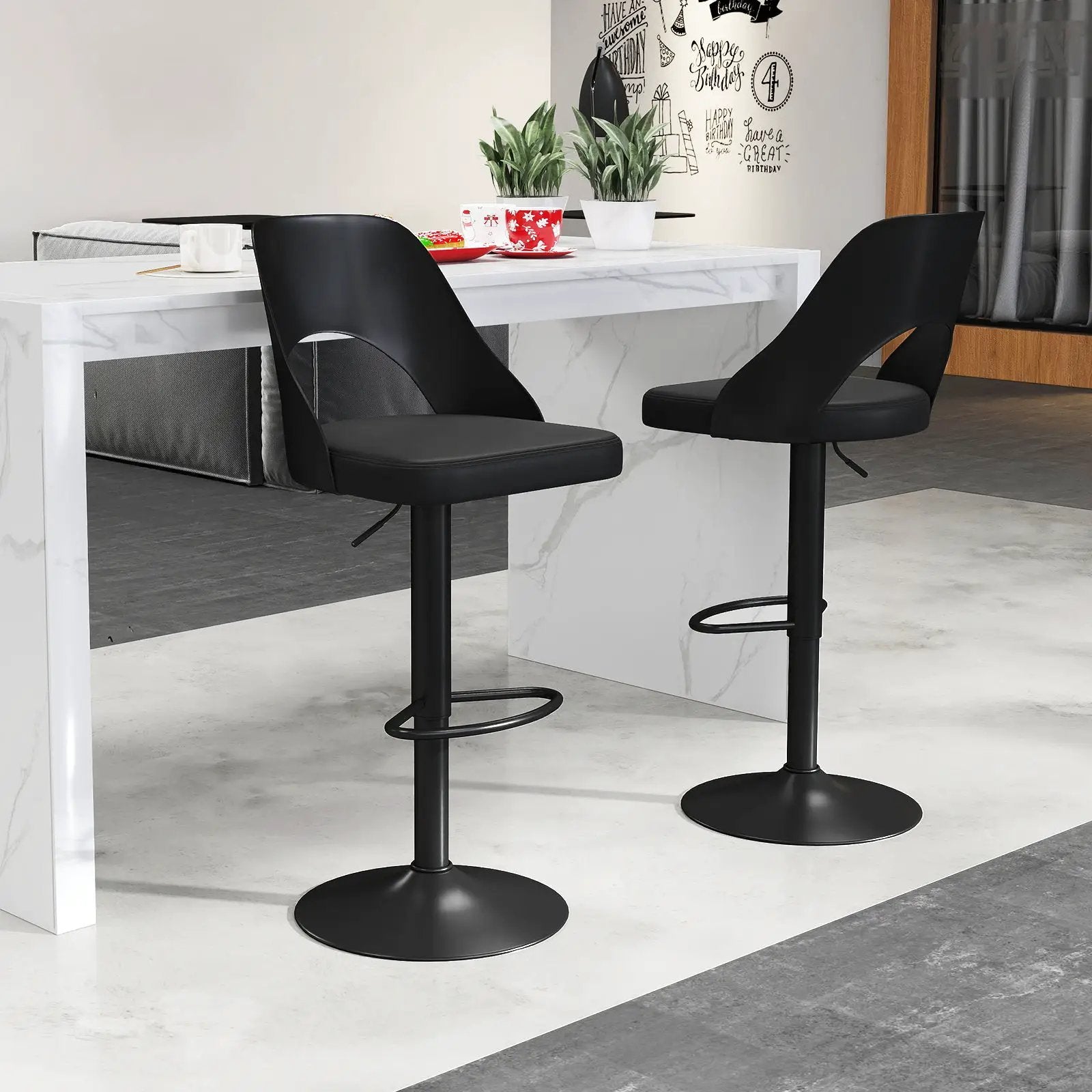Bar Stools Set of 2 with Enlarged PU Leather Seat and Footrest by DirectDeals