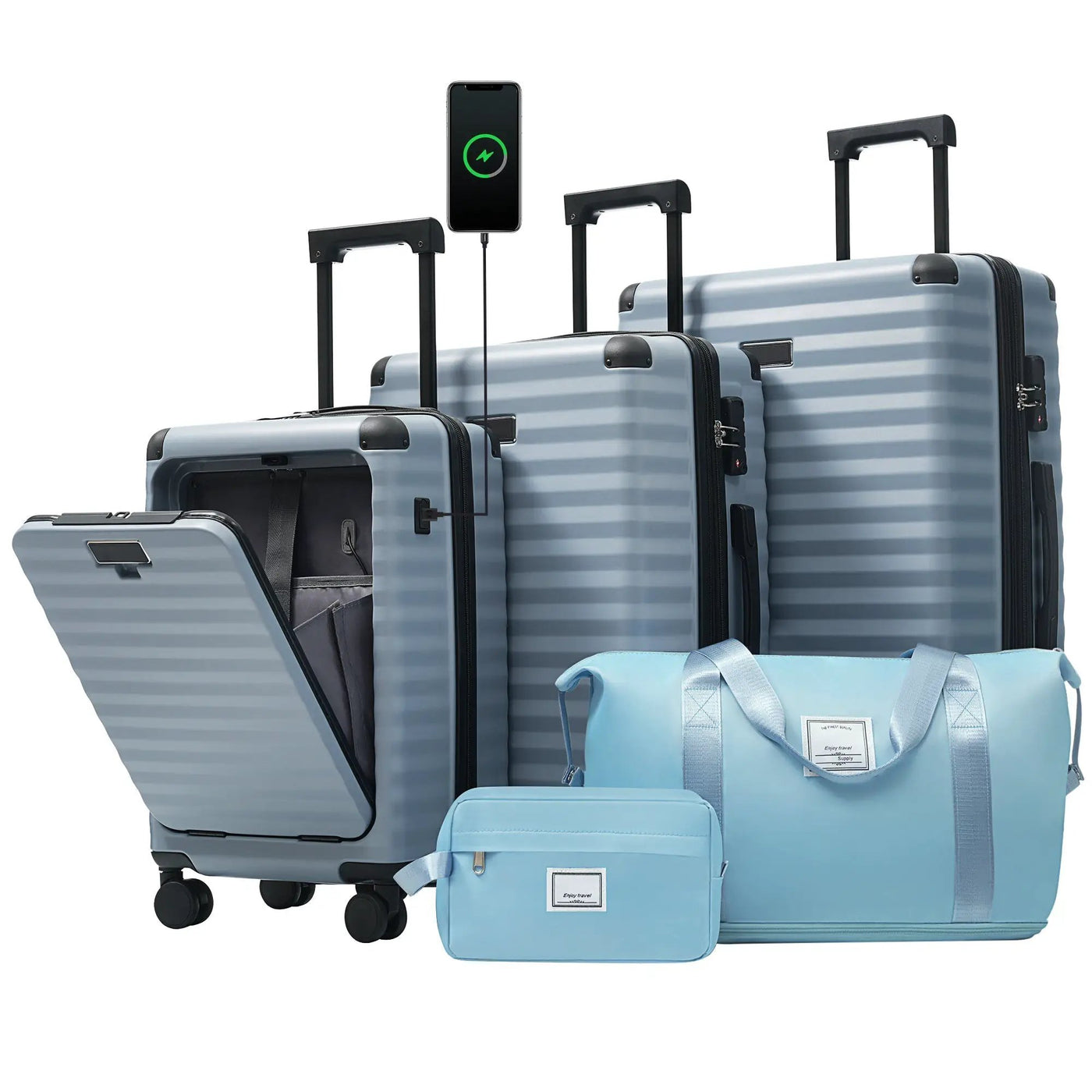 Deluxe 5-Piece Hard-Side Luggage Set with USB and TSA Locks by HouseOfZazla