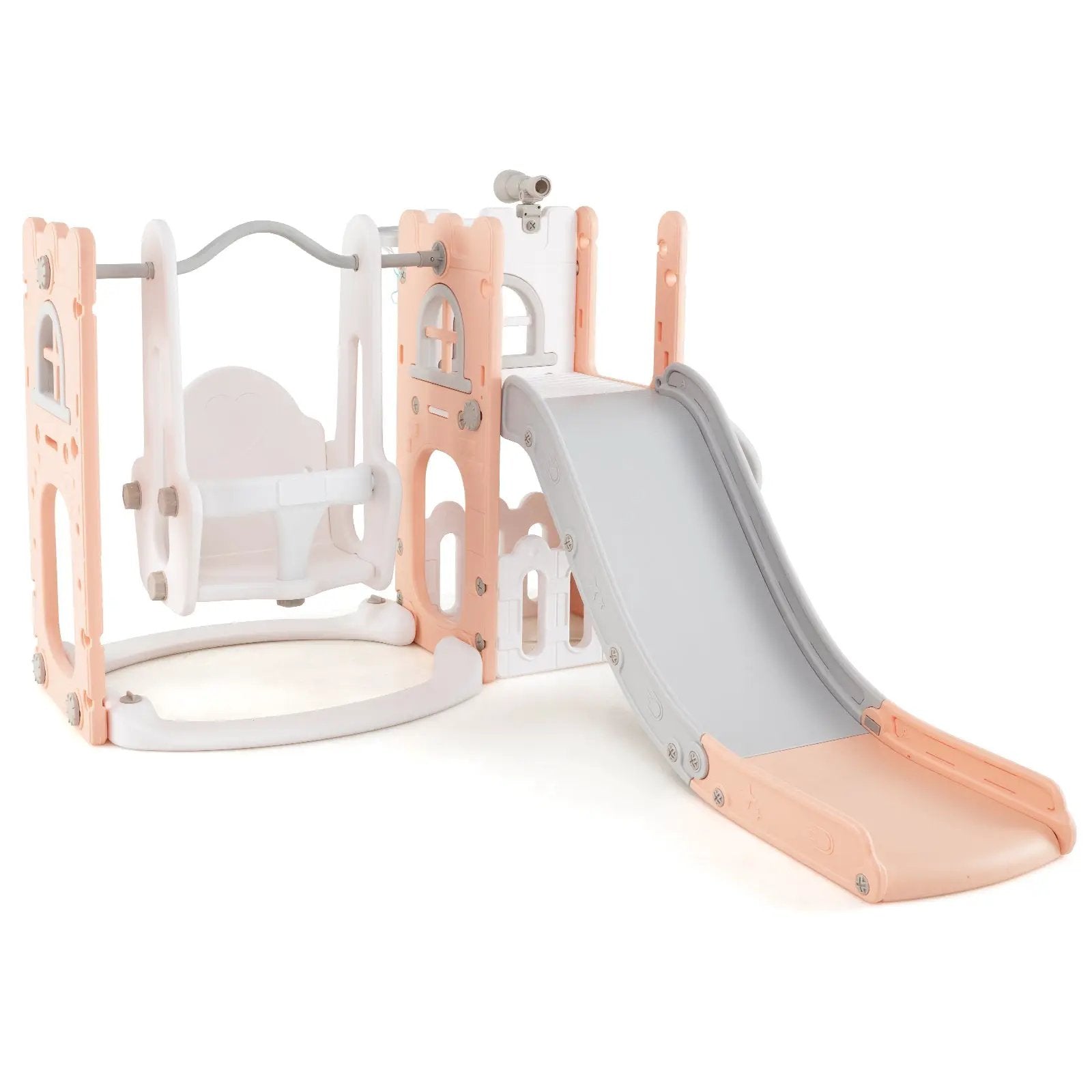 7-in-1 Toddler Swing and Slide Set L-shaped with Ladder and Basketball Hoop by DirectDeals