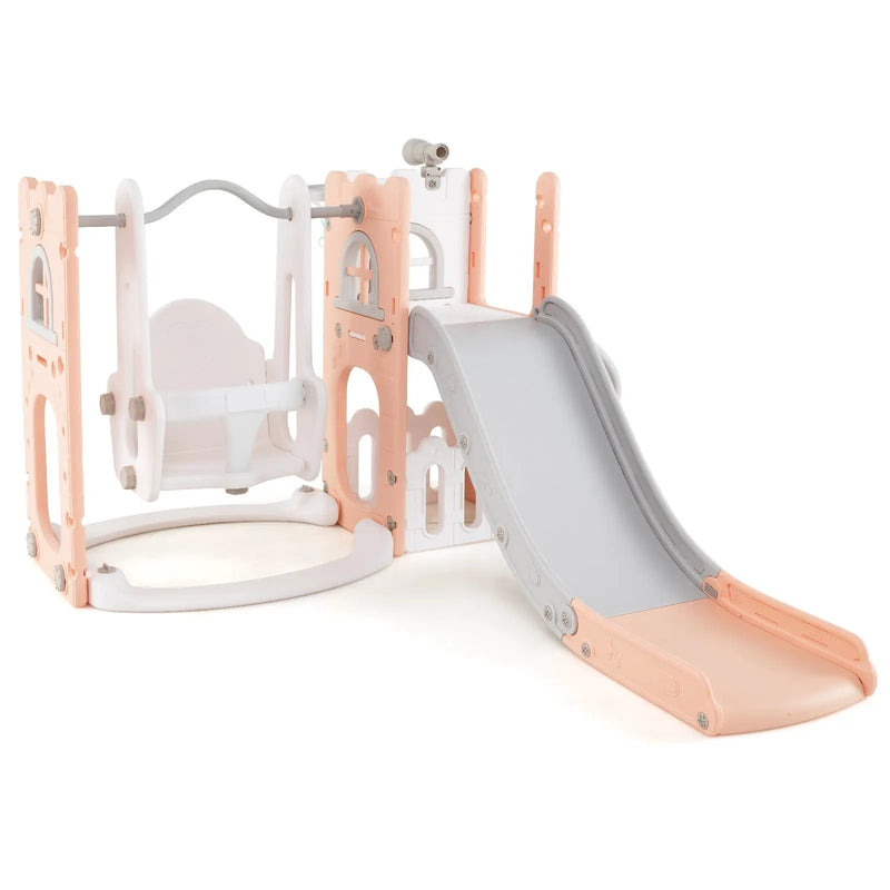 7-in-1 Toddler Swing and Slide Set L-shaped with Ladder and Basketball Hoop by DirectDeals