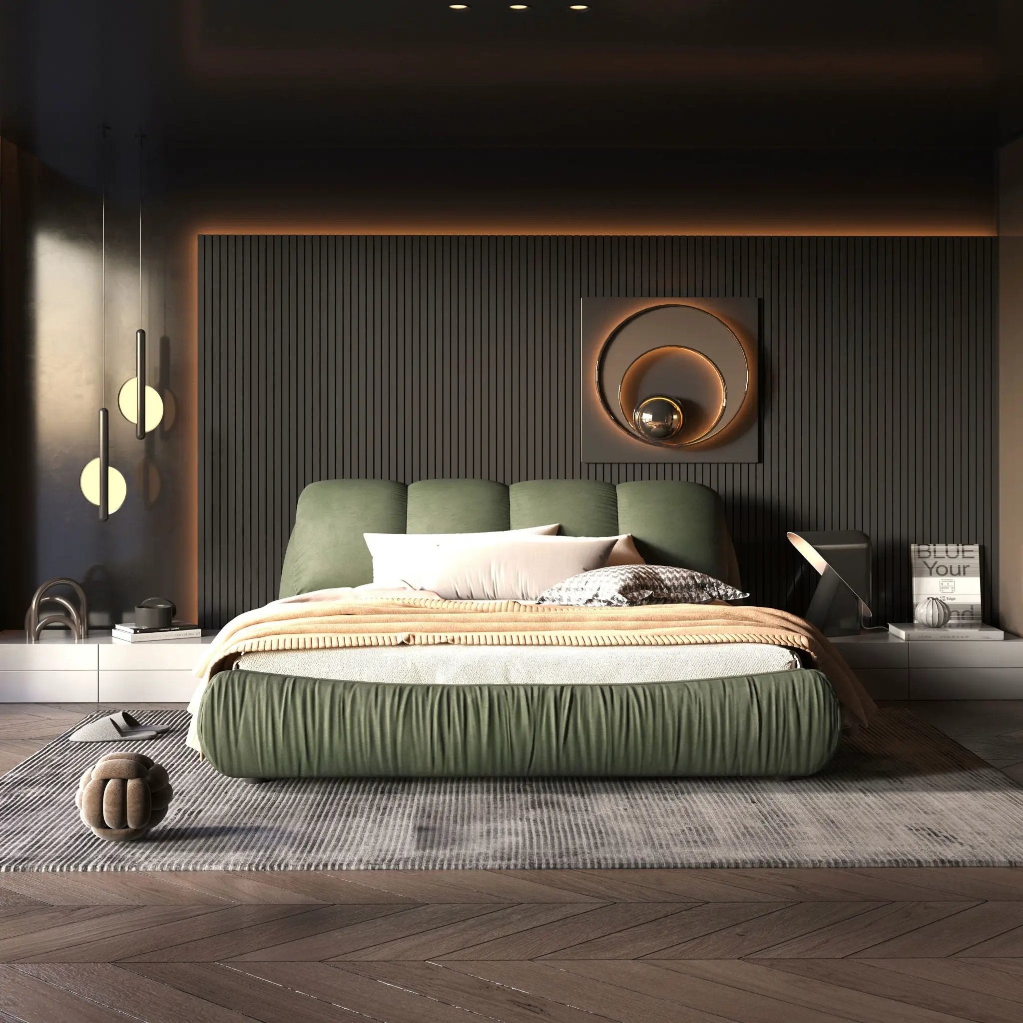 Luxury Upholstered Platform Bed With Oversized Padded Backrest And Solid Wood Frame by HouseOfZazla