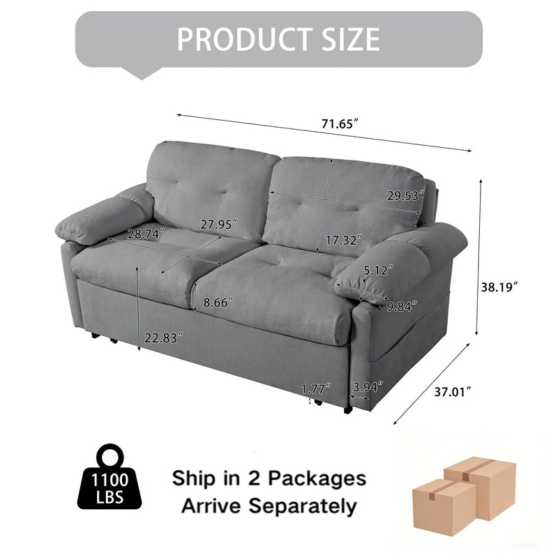 Convertible Pull Out Sofa Bed Queen Size, 3 In 1 With Side Storage by Unique Piece Furniture