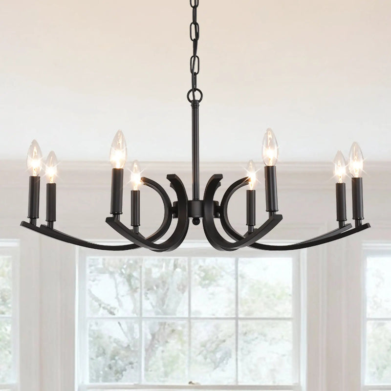 8-Light Farmhouse Chandelier, Black Metal by HouseOfZazla