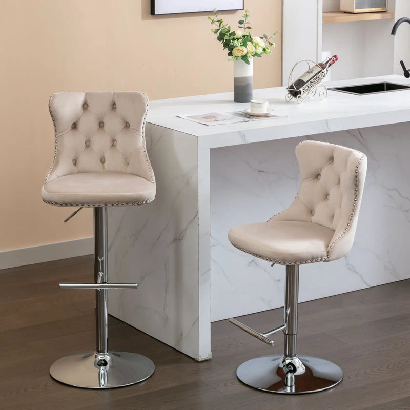 Swivel Barstools Adjusatble Seat Height From 25-33", Modern Upholstered Base Bar Stools With Backs Comfortable Tufted For Home Pub And Kitchen Island (Set of 2) by Unique Piece Furniture