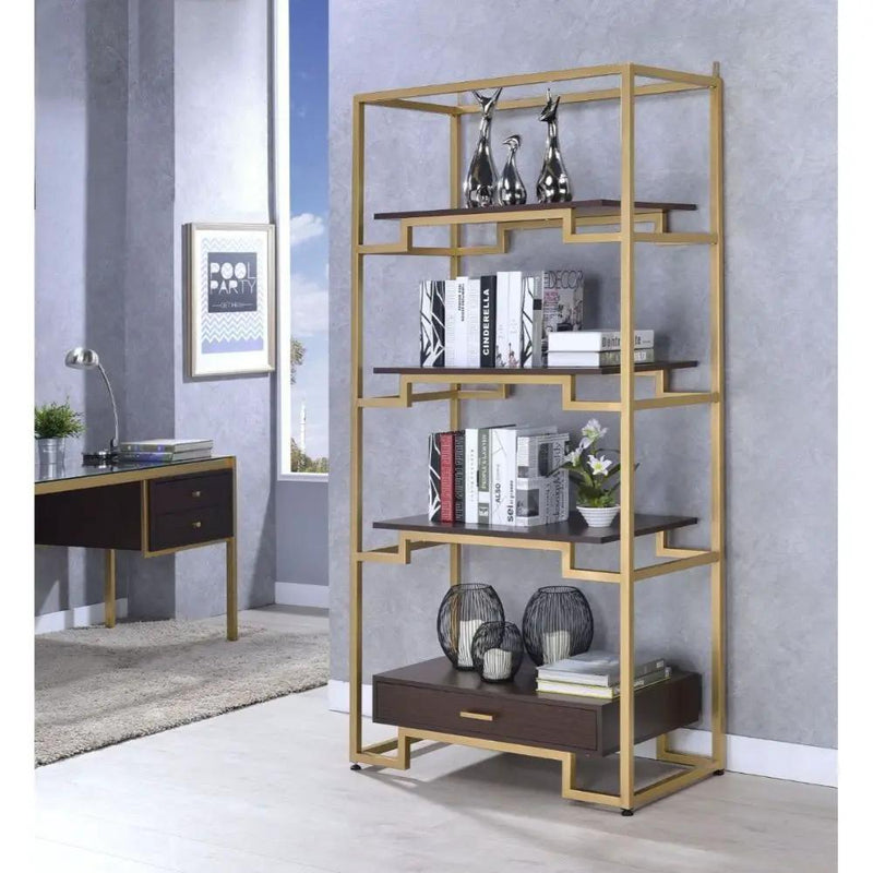 Yumia - Bookshelf - Gold & Walnut by Unique Piece Furniture