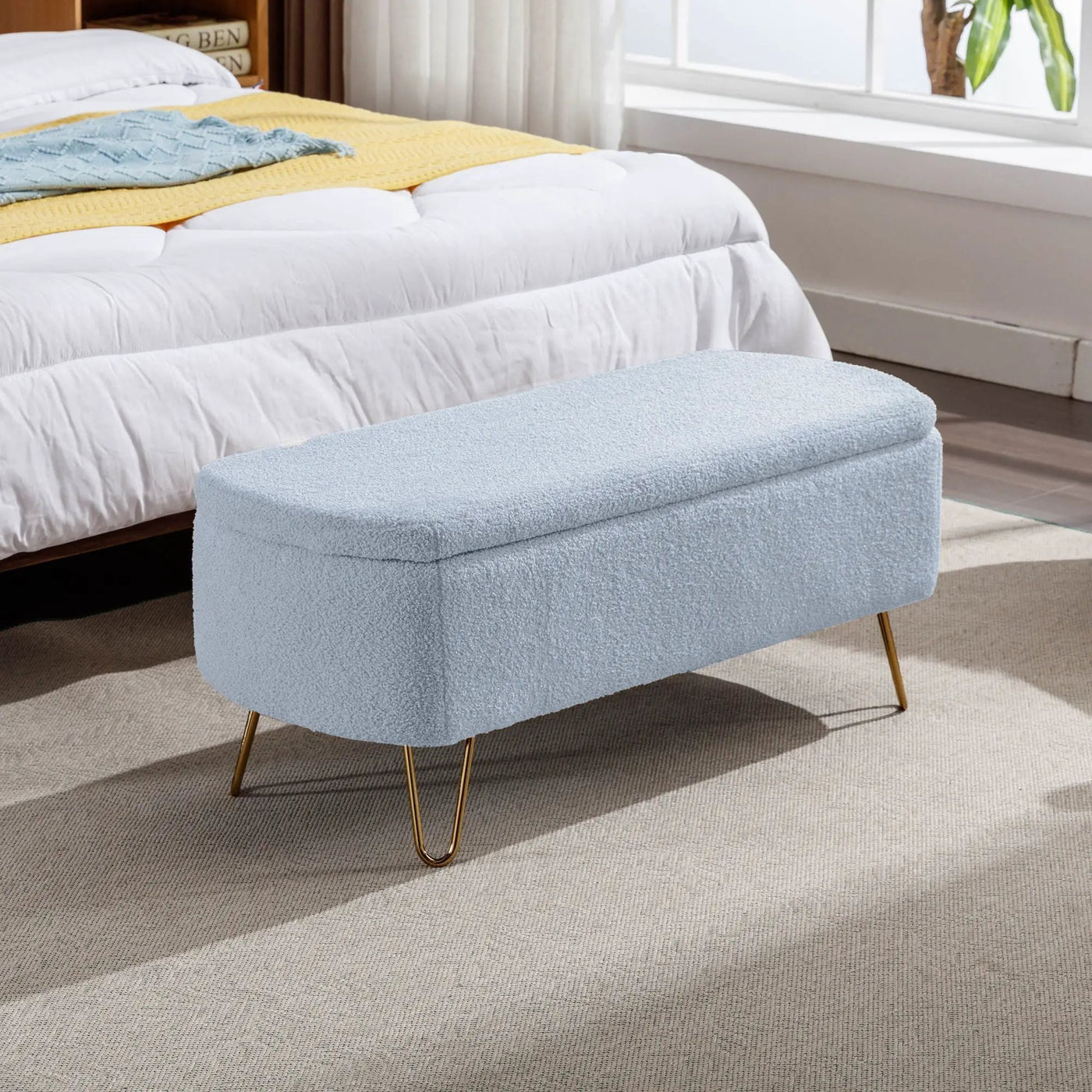 Storage Ottoman Bench For End Of Bed Legs, Modern Camel Faux Fur Entryway Bench Upholstered Padded With Storage For Living Room Bedroom by HouseOfZazla