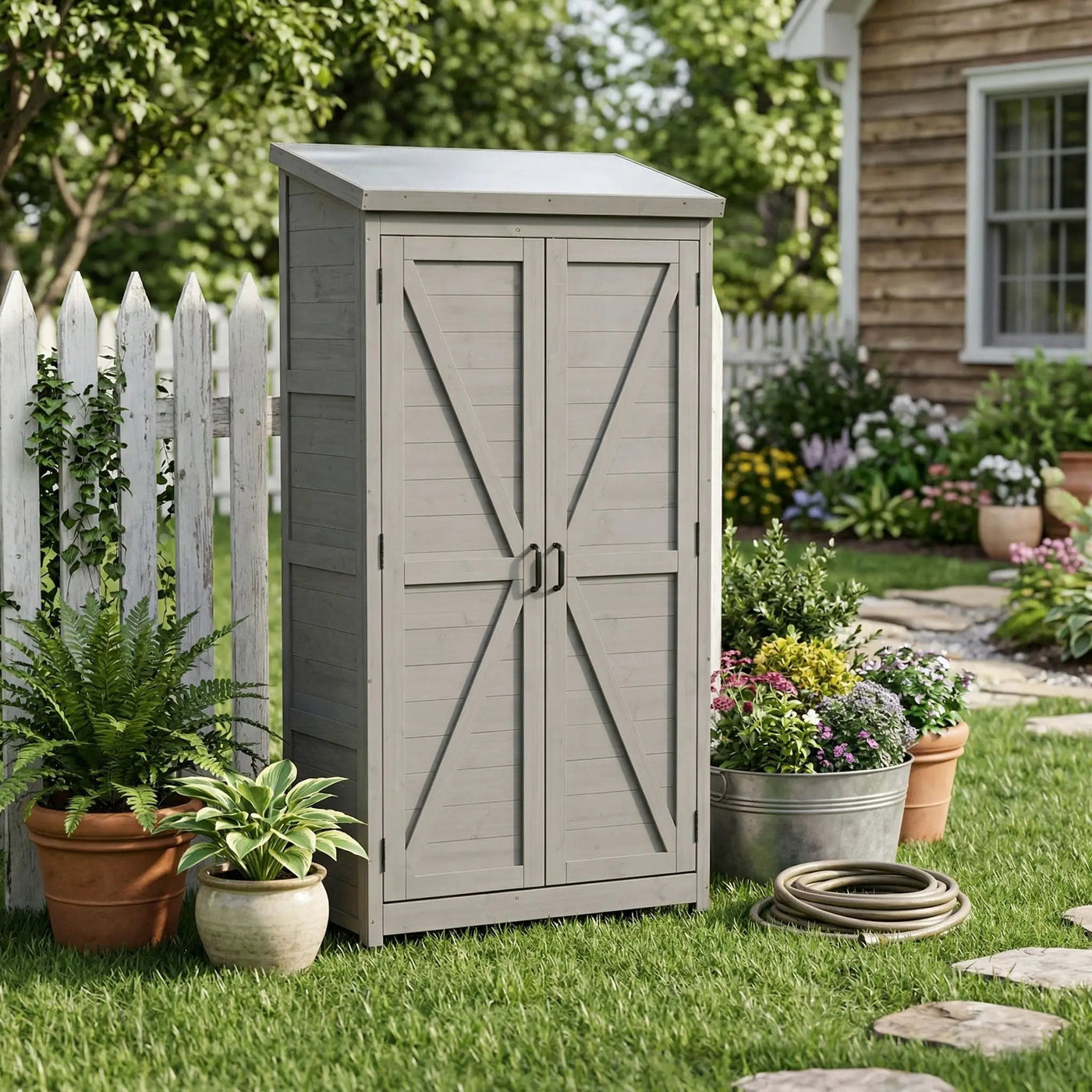 Outdoor Storage Shed With Vertical Tool Cabinet For Backyard by HouseOfZazla