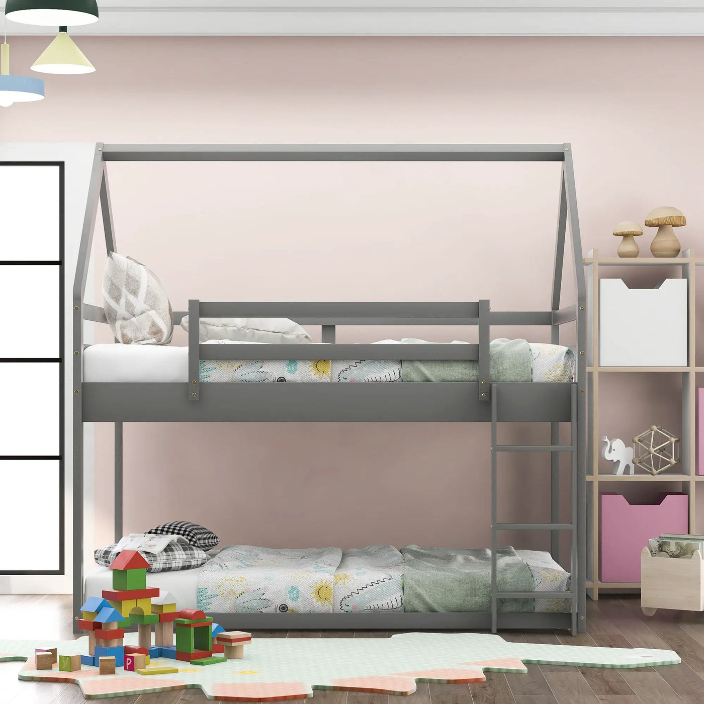 Low Bunk Bed With House Shaped Frame And Ladder by HouseOfZazla