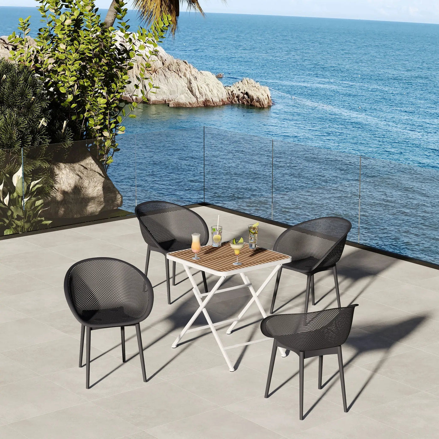 2 Pack Lounge Chair Set & Folding Square Table by Unique Piece Furniture