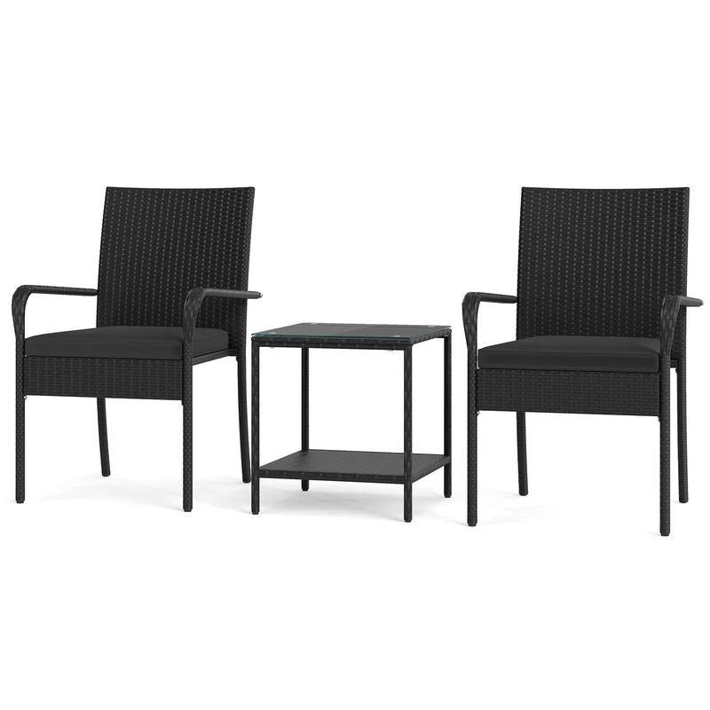 3 Piece Patio Furniture Set with Seat Cushions and Tempered Glass Tabletop by DirectDeals