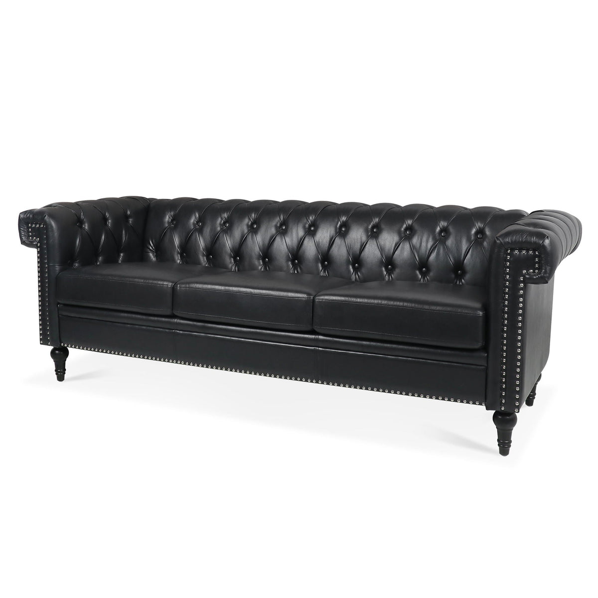 Traditional Square Arm 3 Seater Sofa with Removable Cushions - Faux Leather, photo 2 of 8