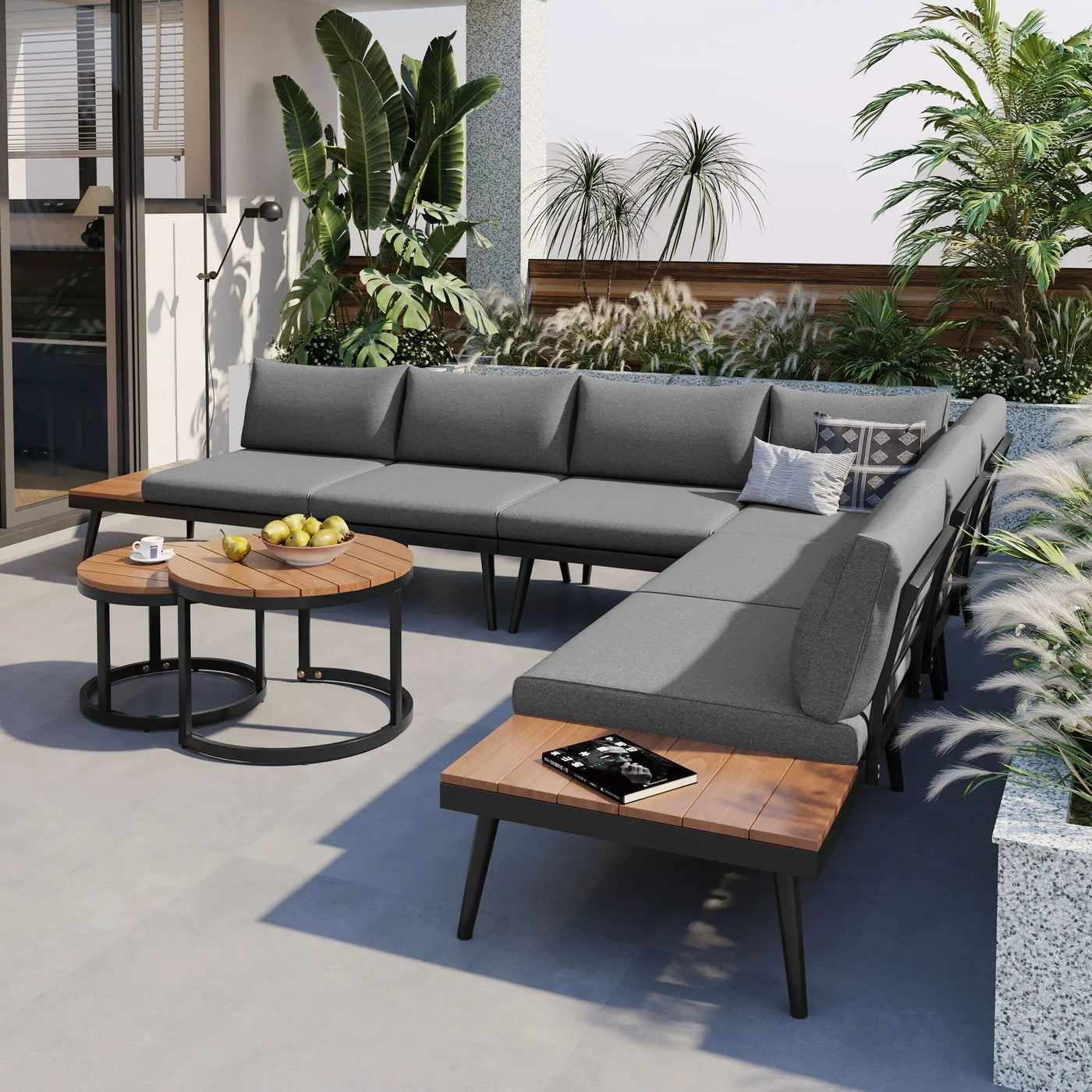 Modern Outdoor Sectional Sofa Set With Nesting Coffee Tables by HouseOfZazla