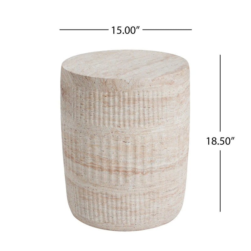 Stylish Outdoor / Indoor Lightweight Concrete Side Table With Travertine - Beige by HouseOfZazla
