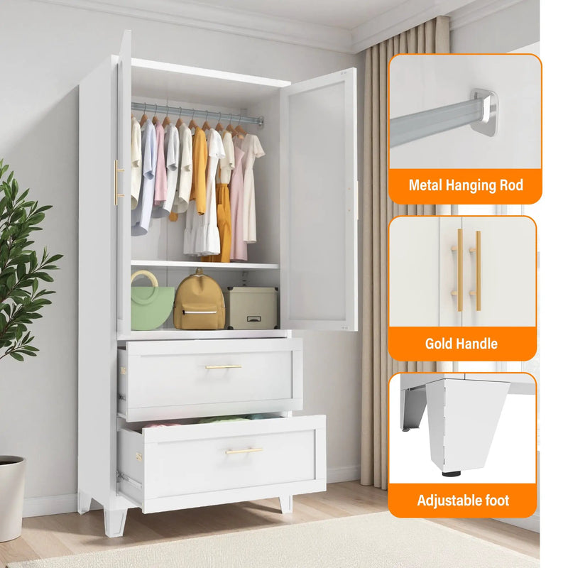 71" Tall Metal Wardrobe Cabinet with 2 Drawers and Hanging Rod by HouseOfZazla