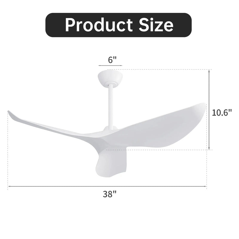 Ceiling Fan Without Light, DC Motor Remote Control Fan For Indoor / Outdoor Use - White by HouseOfZazla