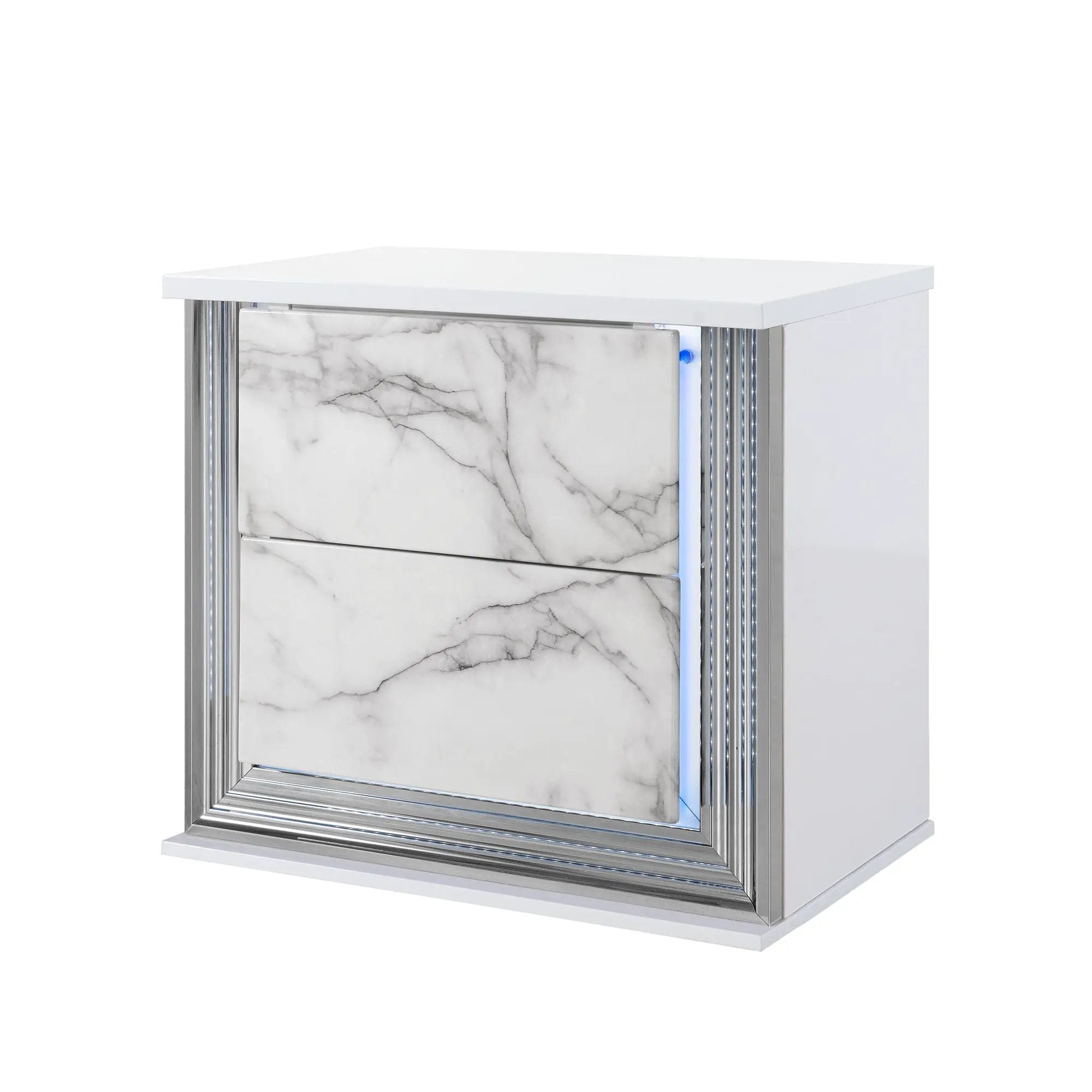 Moon - Marble Nightstand With LED - White by HouseOfZazla