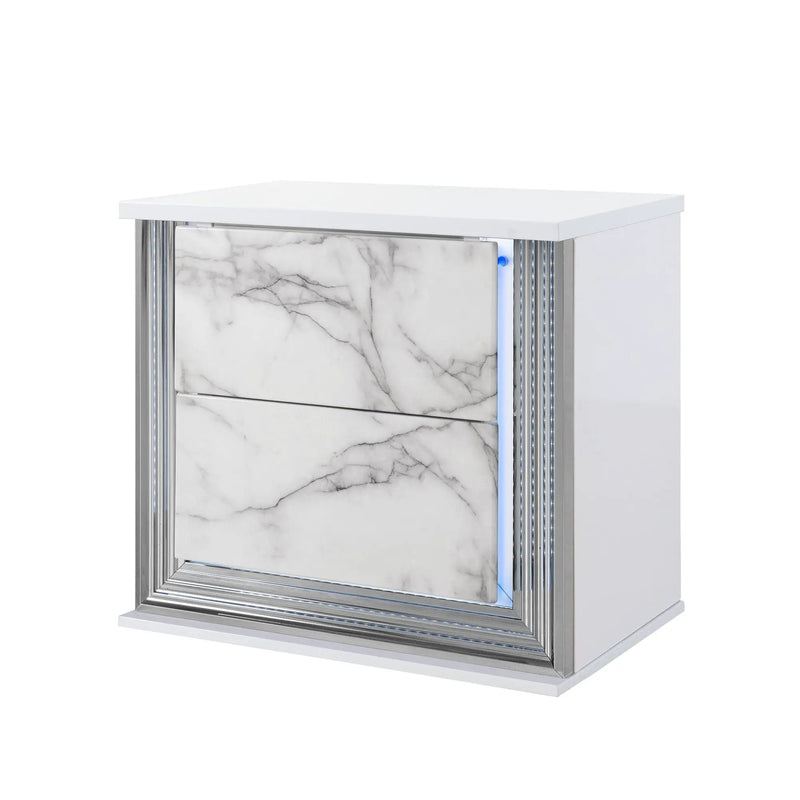Moon - Marble Nightstand With LED - White by HouseOfZazla