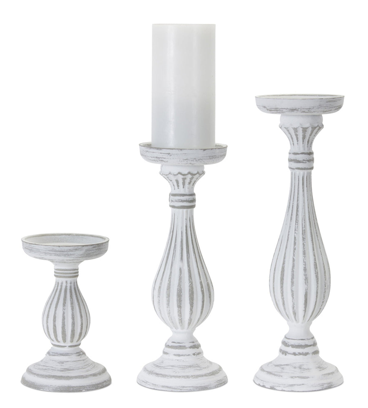 Traditional white washed wooden candle holder (set of 3)